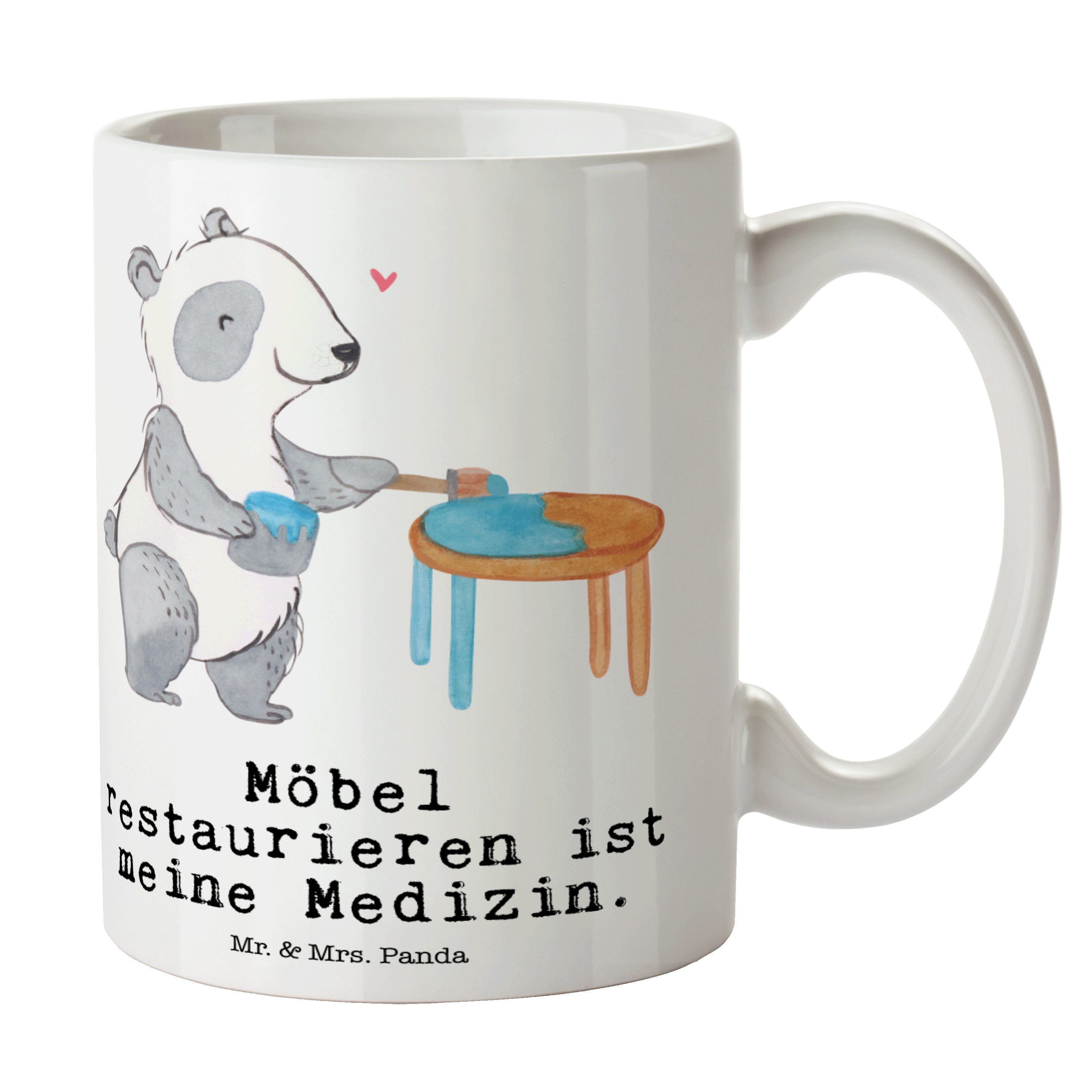 Mr. & Mrs. Panda Tasse Panda Möbel restaurieren Medizin - Weiß - Geschenk, Sportler, Restaur, Keramik