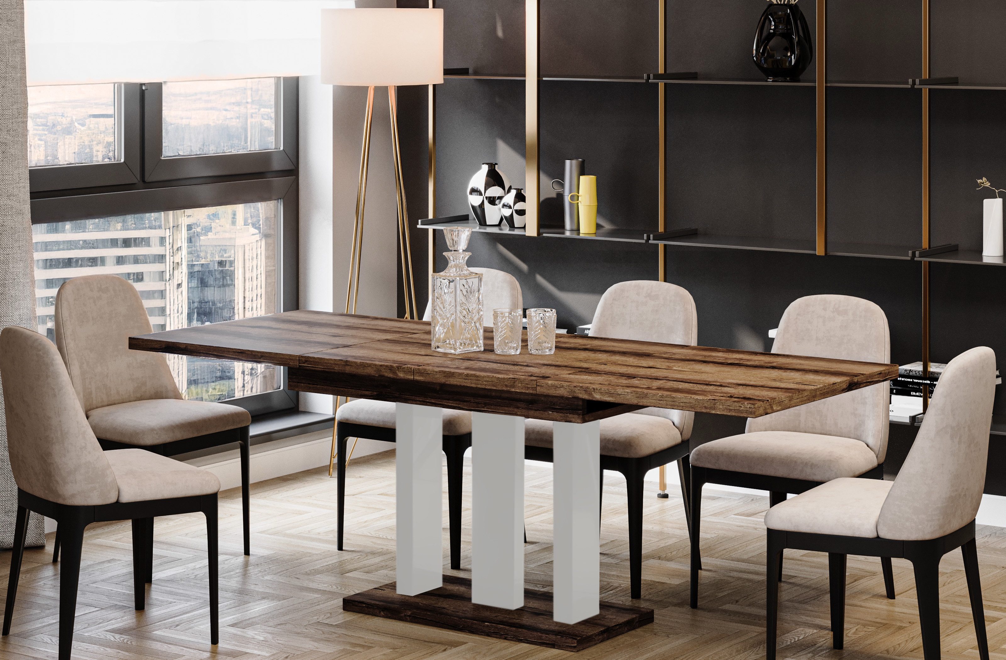 Endo-Moebel Säulen-Esstisch "Appia White" 130-210cm ausziehbar erweiterbar, günstig online kaufen