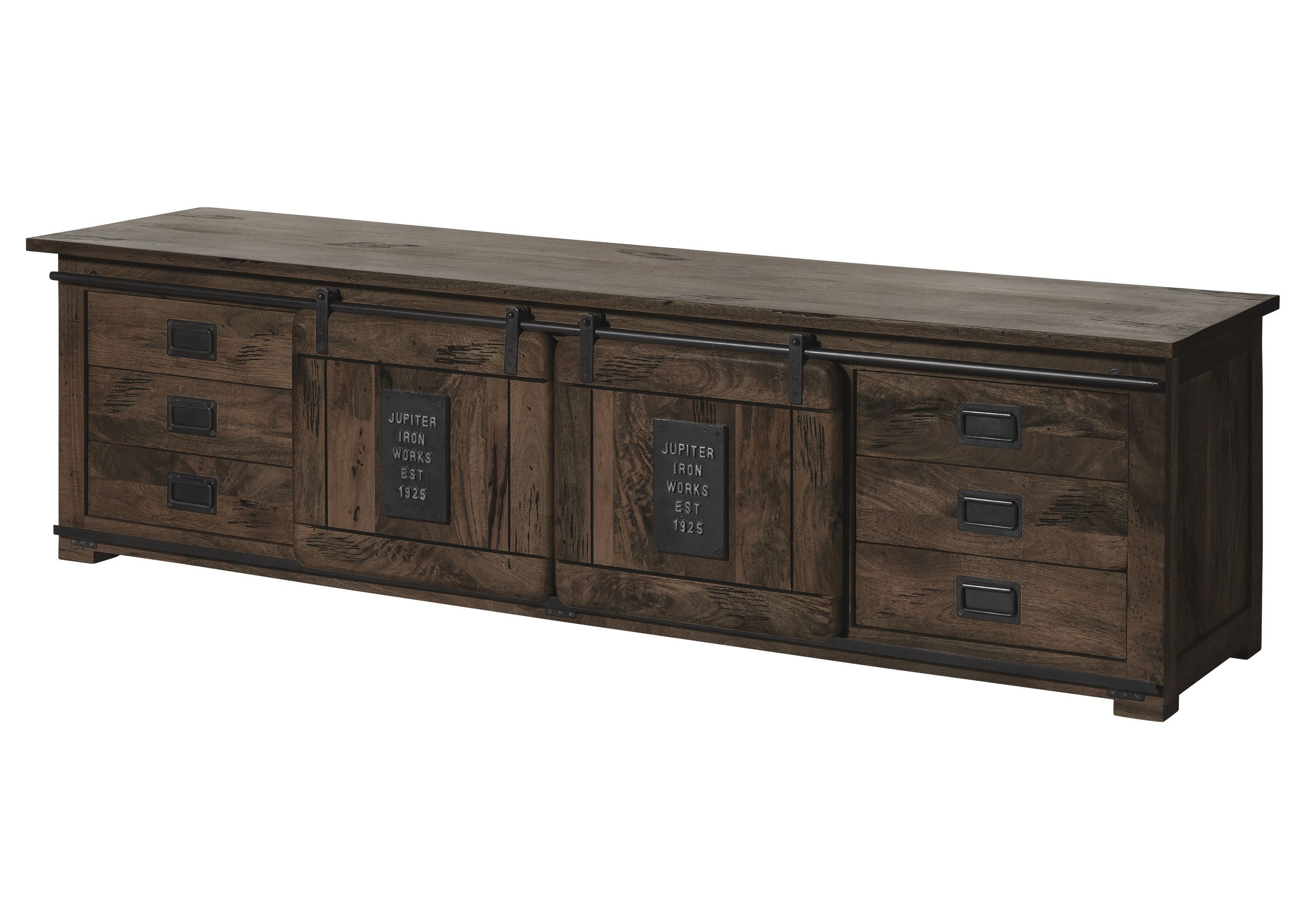 Massivmoebel24 TV-Board RAILWAY (Massivholz), Mango 220x55x60 grau lackiert RAILWAY #266