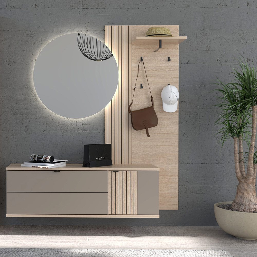 Lomadox Garderobenspiegel PALADE-36, mit LED-Beleuchtung, 80 cm Durchmesser