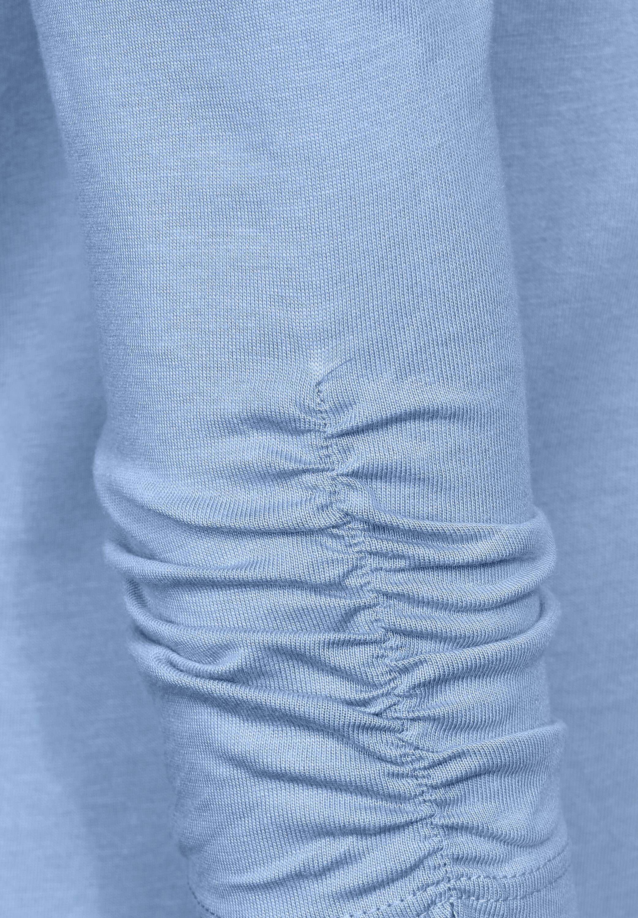 Tunikashirt Ärmeln Tunic Fake-Knopfleiste Split an Neck Cecil Dekorative den am blue Solid real Ausschnitt, Raffung