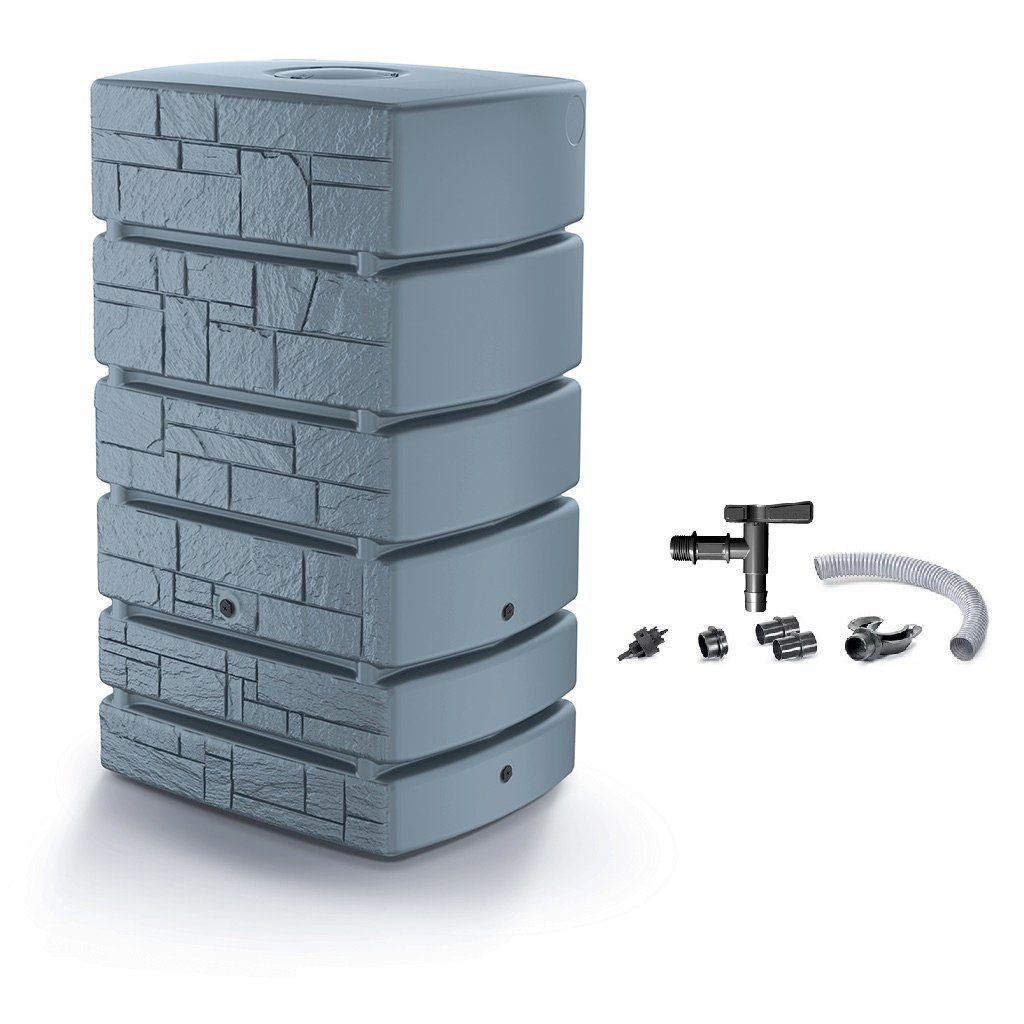 Kreher Regentonne XXL "TOWER STONE" 500 Liter in Grau / Anthrazit mit Anschlusstechnik, 500 l, Frostsicher