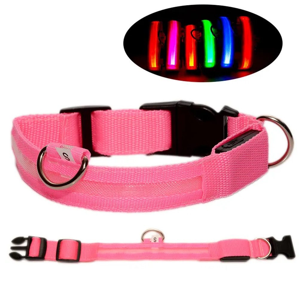 Eyecatcher Hunde-Halsband Leuchtendes aufladbares Hundehalsband Rosa Pink einstellbar, Polyester