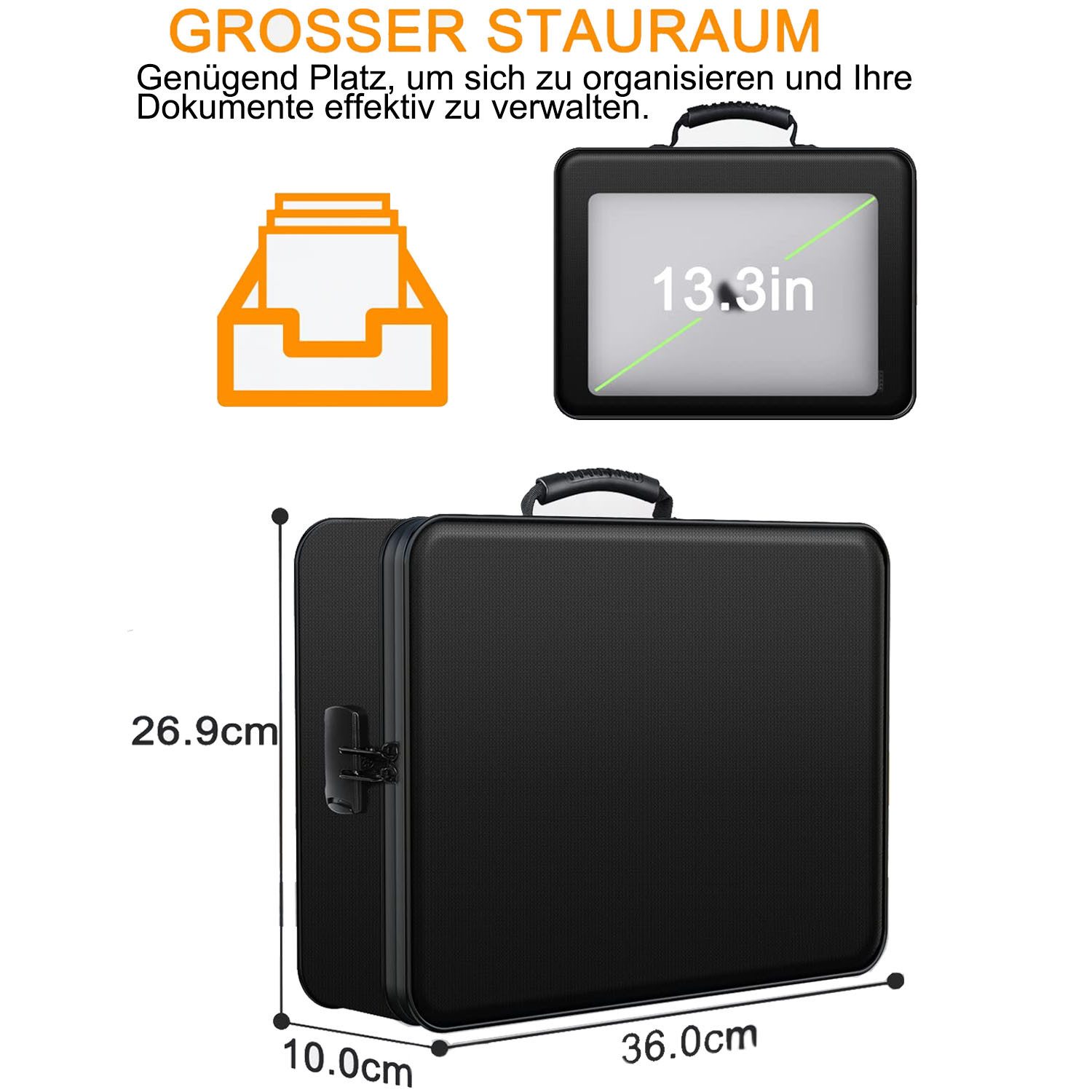 SURFOU Dokumententasche Dokumentenbox, Feuerfeste Dokumentenmappemit Schloss, Ordner (Sichere Aufbewahrungslösung aus hitzebeständigem Fiberglas (bis 2000°F), 1-tlg., Mit mit 7 Fächern, Passwortschloss, wasserdicht & tragbar), 36 x 10 x 26,9 cm, für Dokumente, Karten, USB u.v.m.