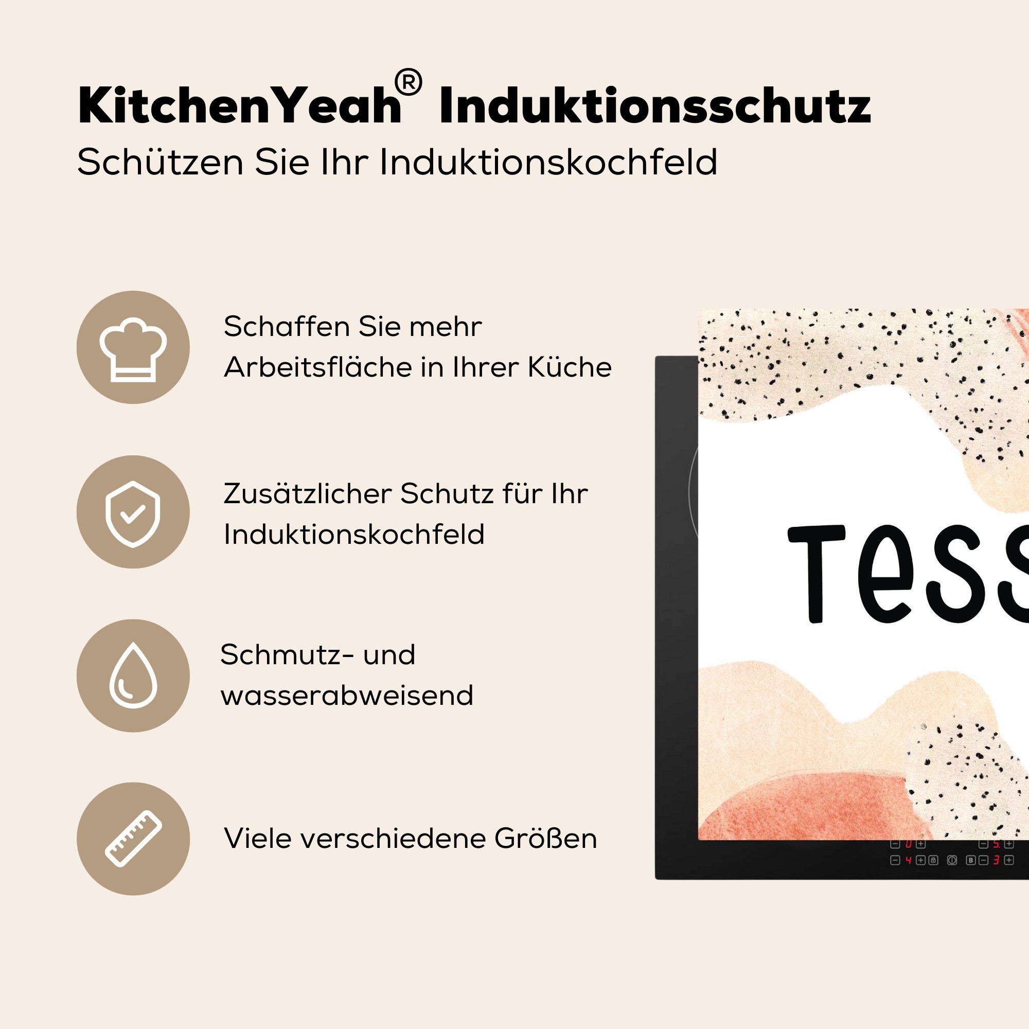 MuchoWow Herdblende-/Abdeckplatte Tessa Mädchen, Arbeitsplatte Pastell cm, Vinyl, - tlg), 78x78 küche - Ceranfeldabdeckung, für (1