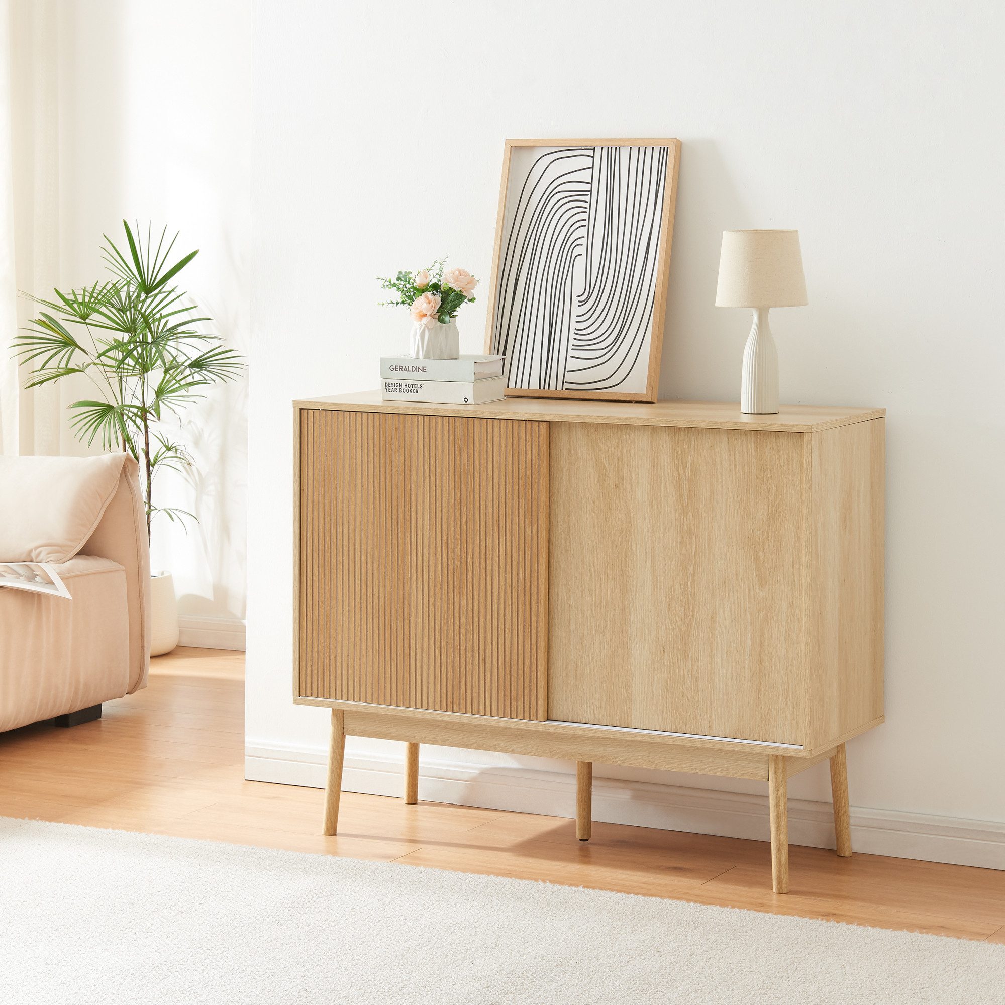 en.casa Sideboard, »Landskrona« mit 2 Schiebetüren 115x40x90 cm Eichenoptik günstig online kaufen