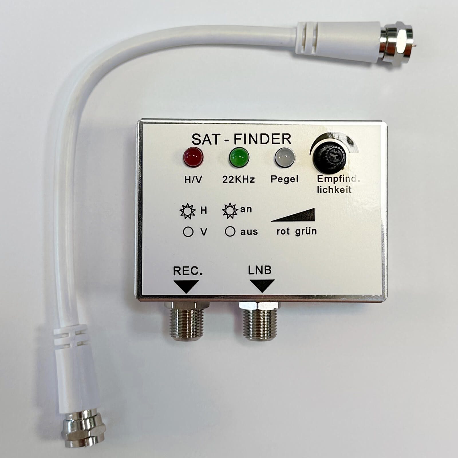 HB-DIGITAL Satfinder Satfinder mit LED und Signalton Ausgabe, Einfach per Anschlusskabel zwischen LNB und Receiver geschaltet.