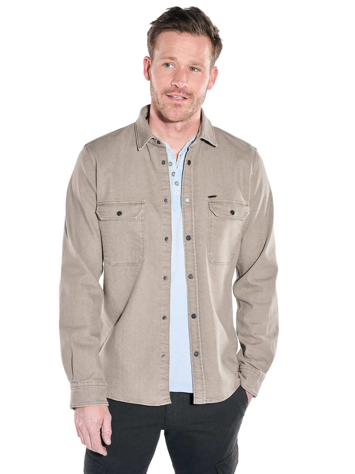Engbers Langarmhemd Herren Overshirt mit elastischer Denim-Warenqualität, Braun