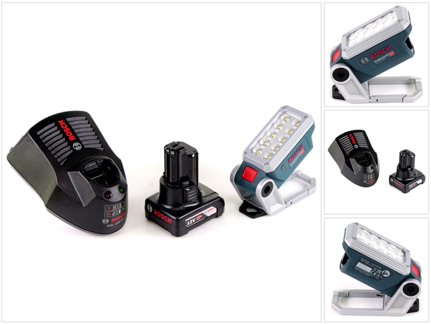 Bosch Professional Baustrahler Akku Lampe GLI 12V-330 DeciLED + 1x 6,0 Ah Akku + Ladegerät