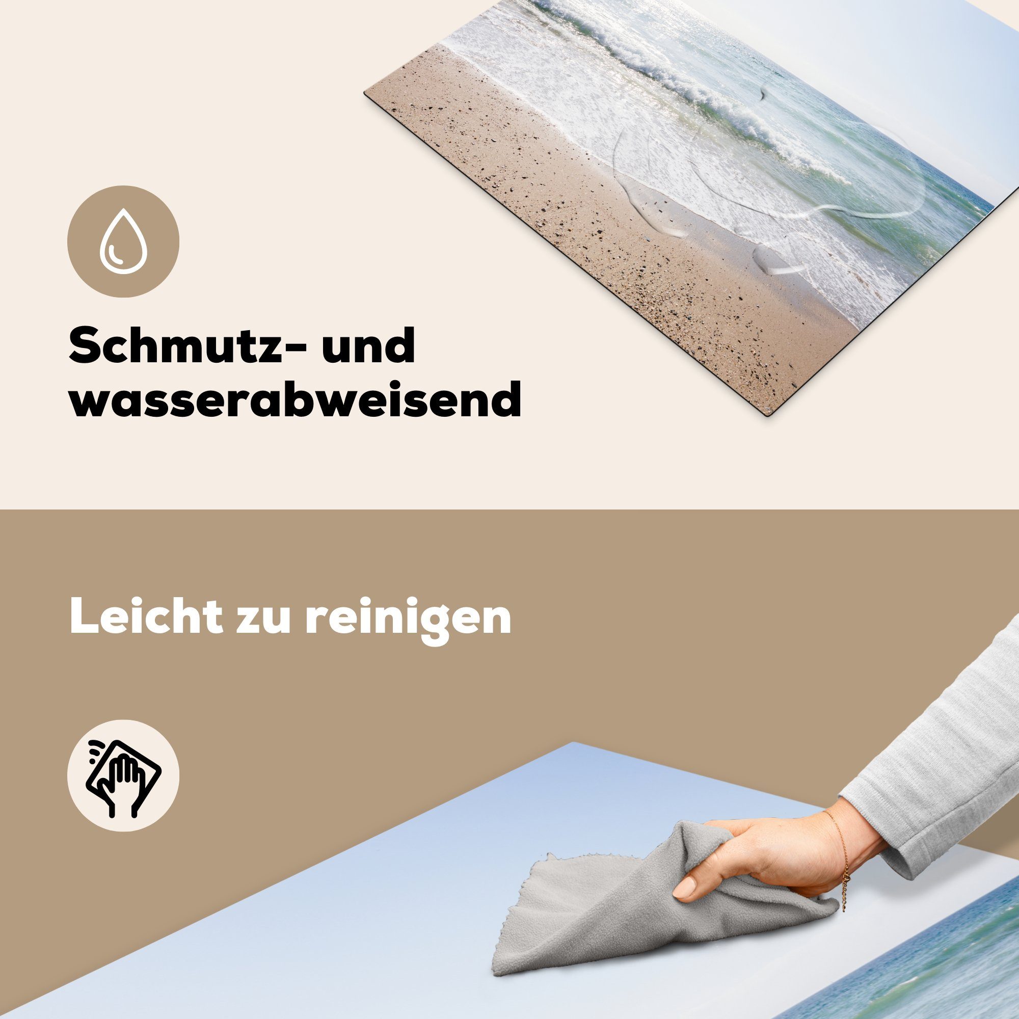 Vinyl, 59x52 Ceranfeldabdeckung cm, tlg), (1 - für MuchoWow Herdblende-/Abdeckplatte Strand Wasser die - Induktionsmatte küche, Türkis,