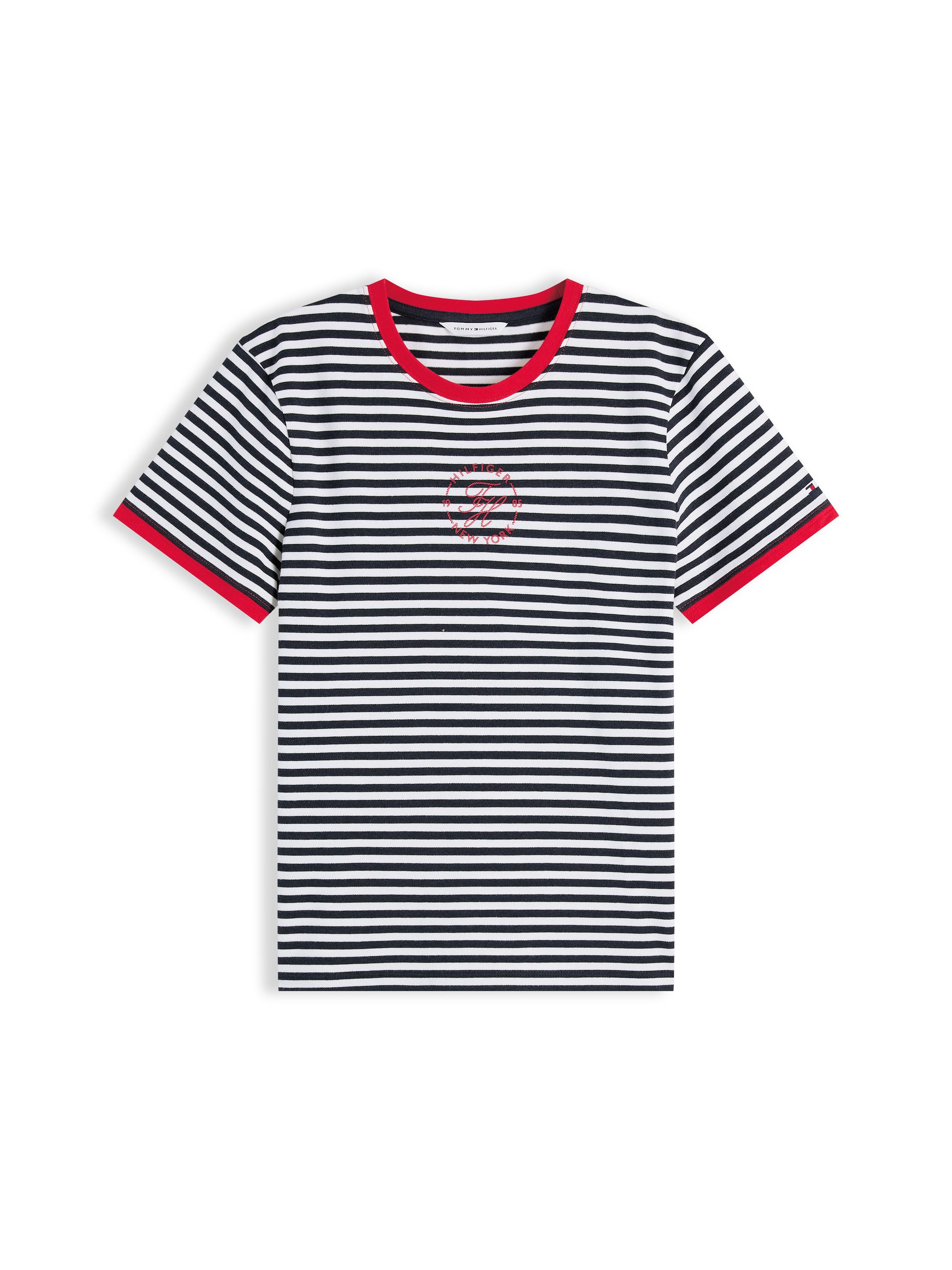 Tommy Hilfiger Kurzarmshirt TH ROUNDAL REG C-NK SS TEE mit kontrastfarbenen Bündchen – Bild 5 von 5