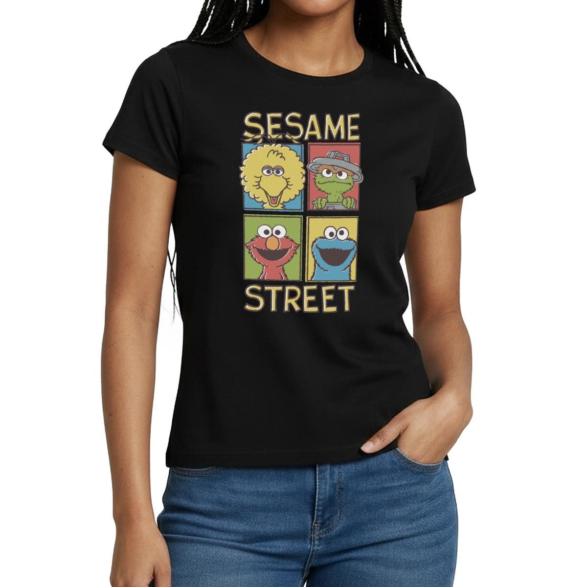 Spreadshirt T-Shirt Sesamstraße Bibo, Oscar, Elmo, Krümelmonster Frauen T-Shirt (1-tlg)