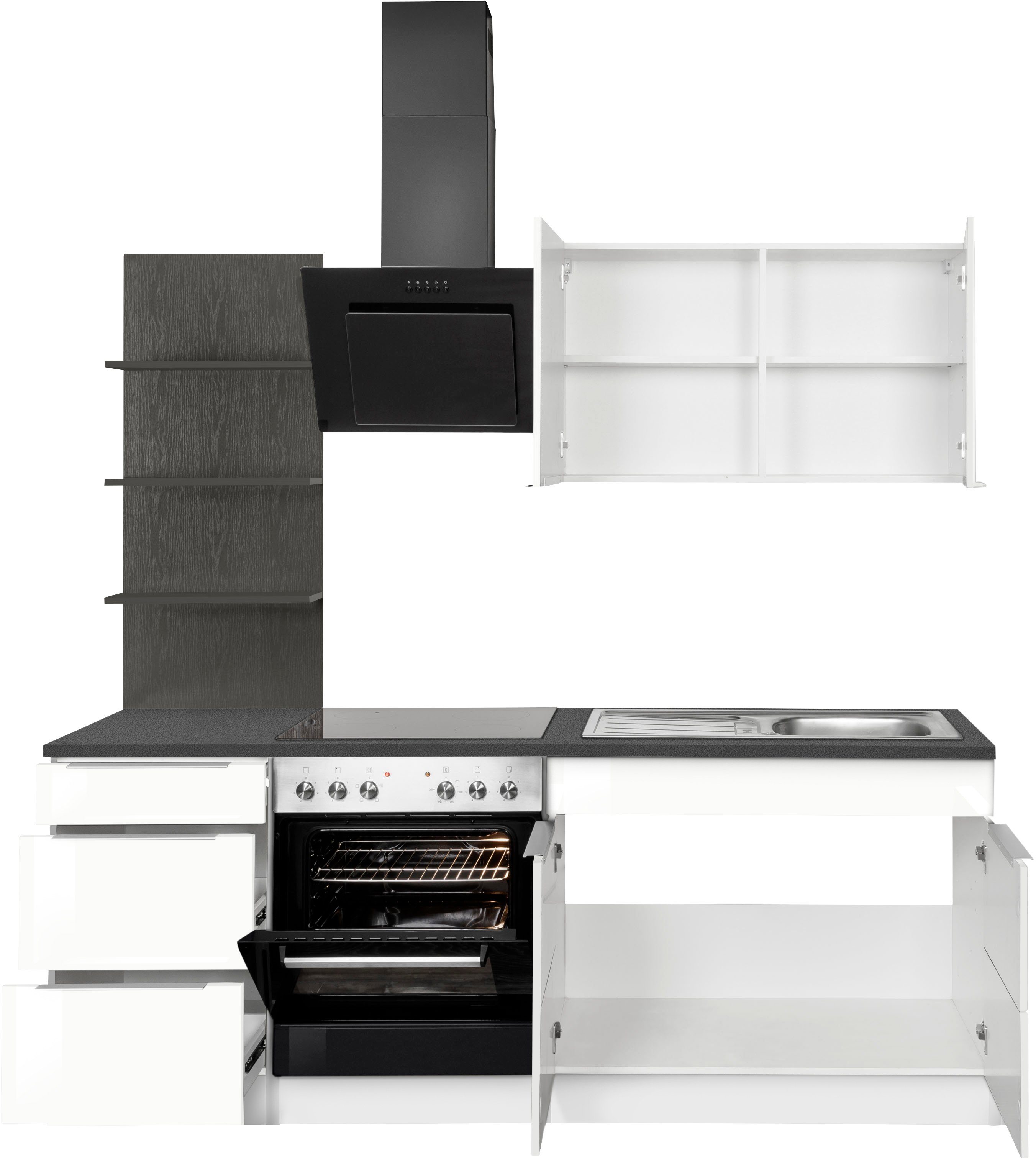 HELD MÖBEL Küchenzeile Brindisi, Hochglanz/weiß E-Geräten, weiß mit Breite cm weiß 210 