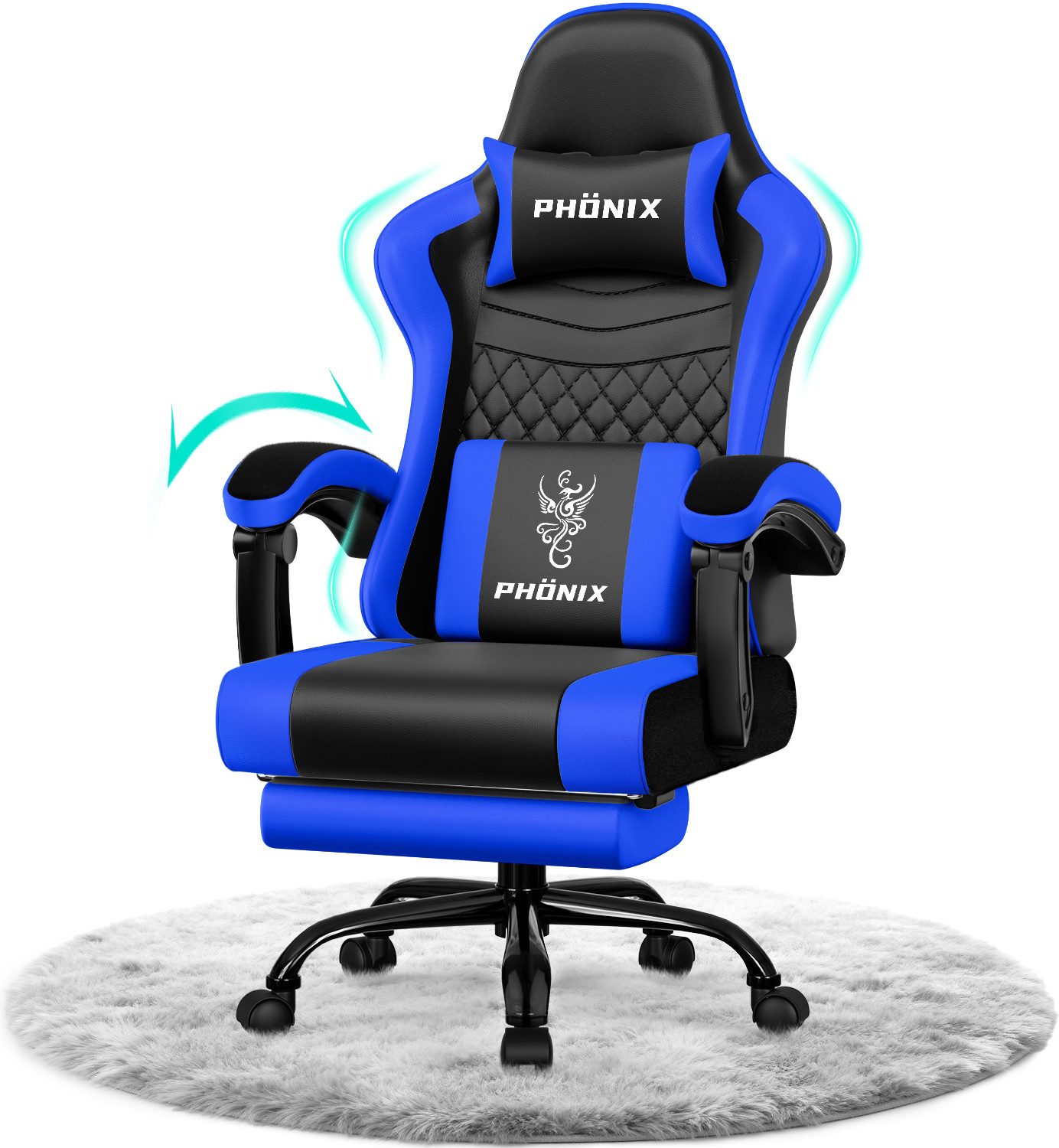 Adormii Gaming-Stuhl Gaming Stuhl ergonomisch Gaming Chair Bürostuhl verstellbare (Gaming Stuhl mit verstellbaren Lendenkissen, Armlehne und Kopfstütze, Gamer Stuhl Bequeme Sitzkissen), gepolsterter Gaming-Stuhl, bis 150 kg Belastbarkeit