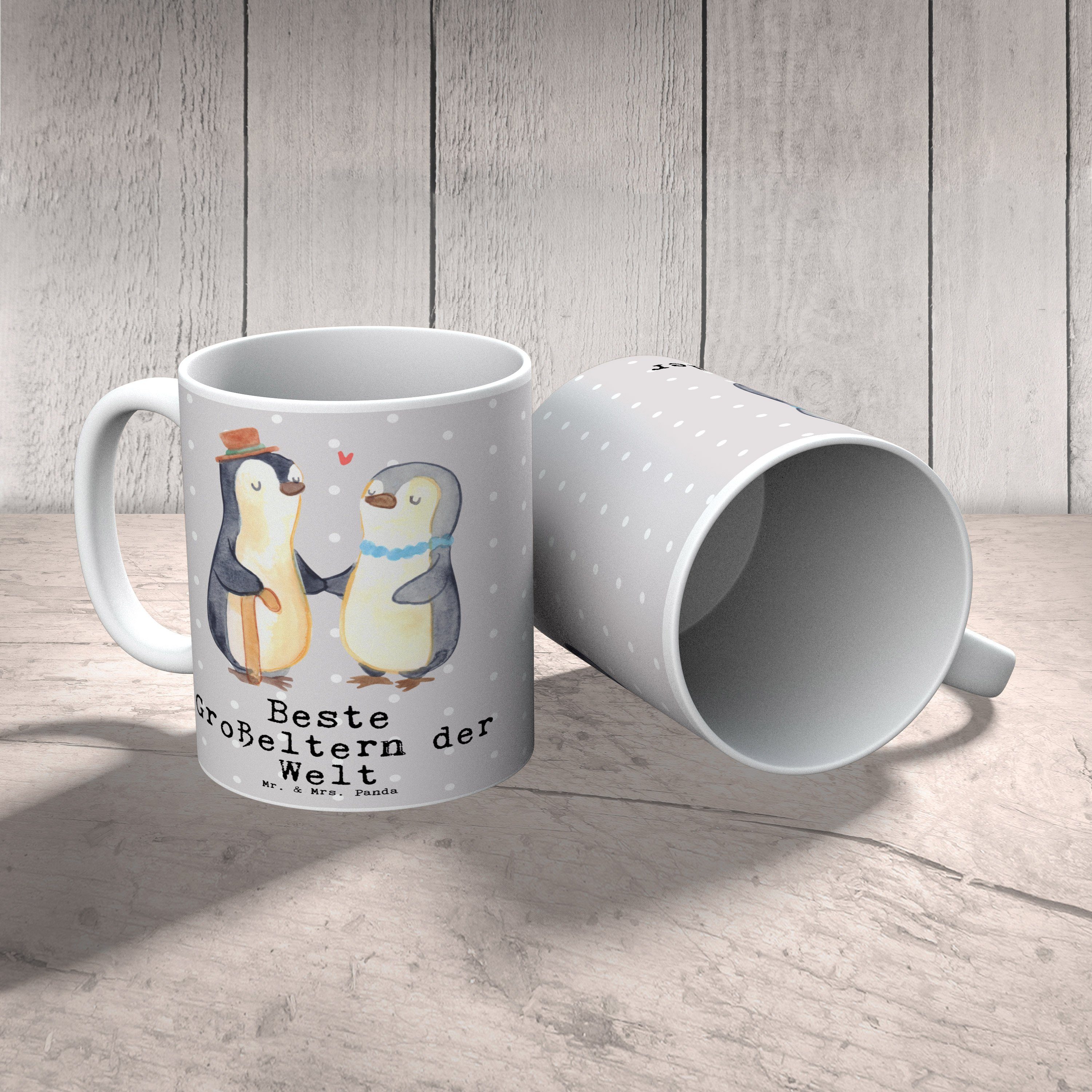 Keramik Omma, Geschenk, Großeltern der - Welt & Pinguin Mrs. Beste Mr. Panda Grau Tasse - Ta, Pastell