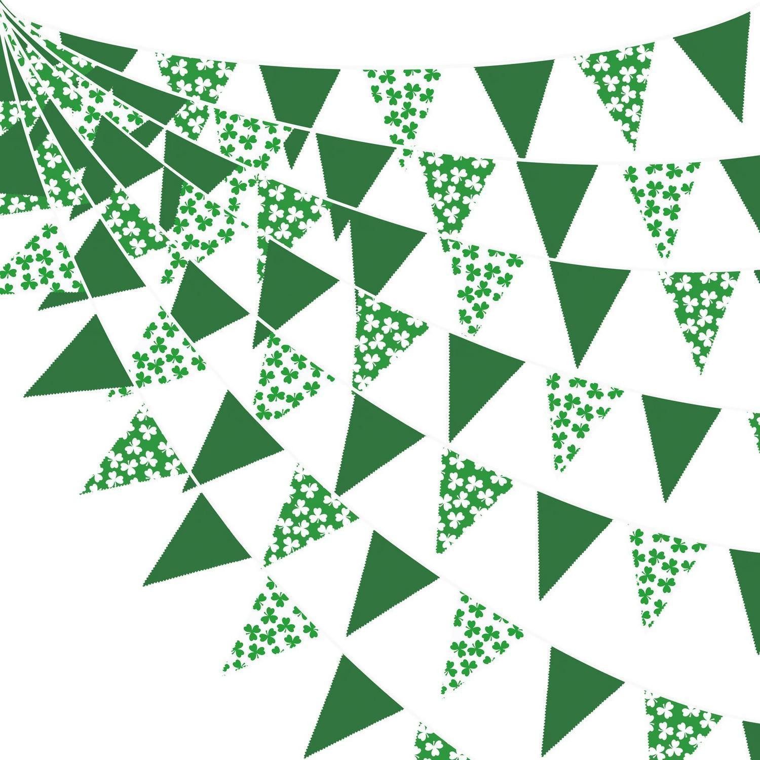 LuxusKollektion Wimpelkette St. Patricks Kleeblatt Wimpelkette Grün Weiß 10m