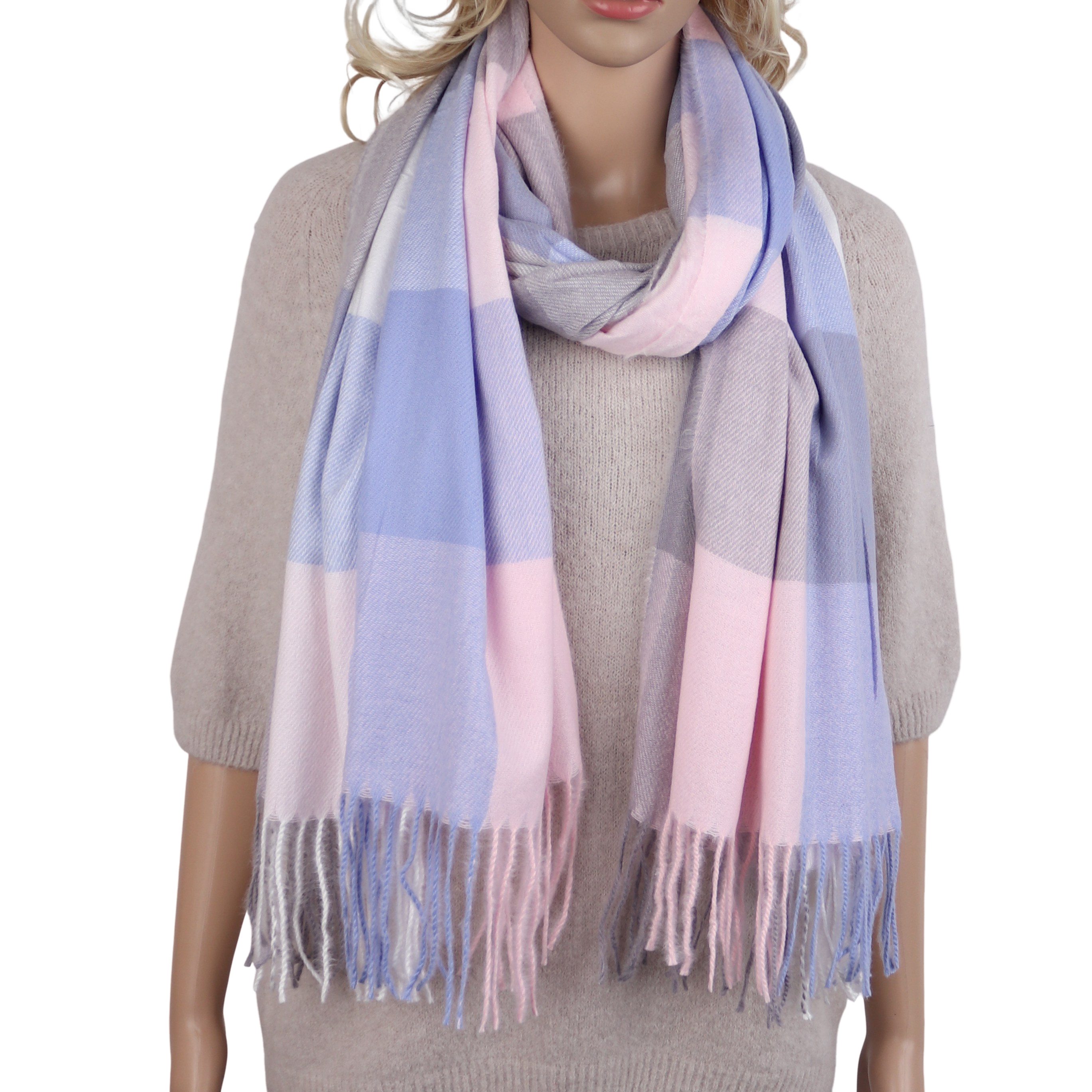 MIRROSI Modeschal weicher und warmer karierter Schal mit Fransen, 70x180cm, günstig online kaufen