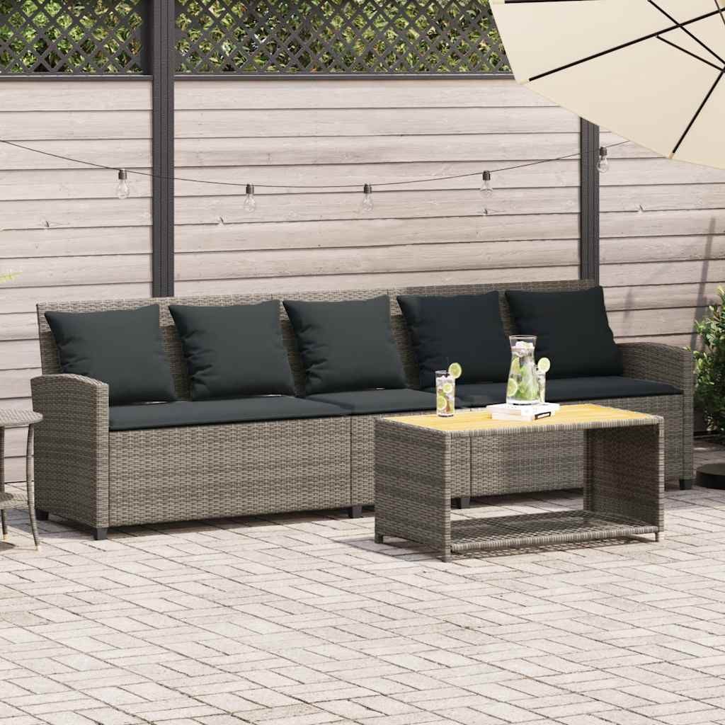 vidaXL Gartenlounge-Set Gartensofa 5-Sitzer mit Kissen Grau Poly Rattan, (1-tlg)