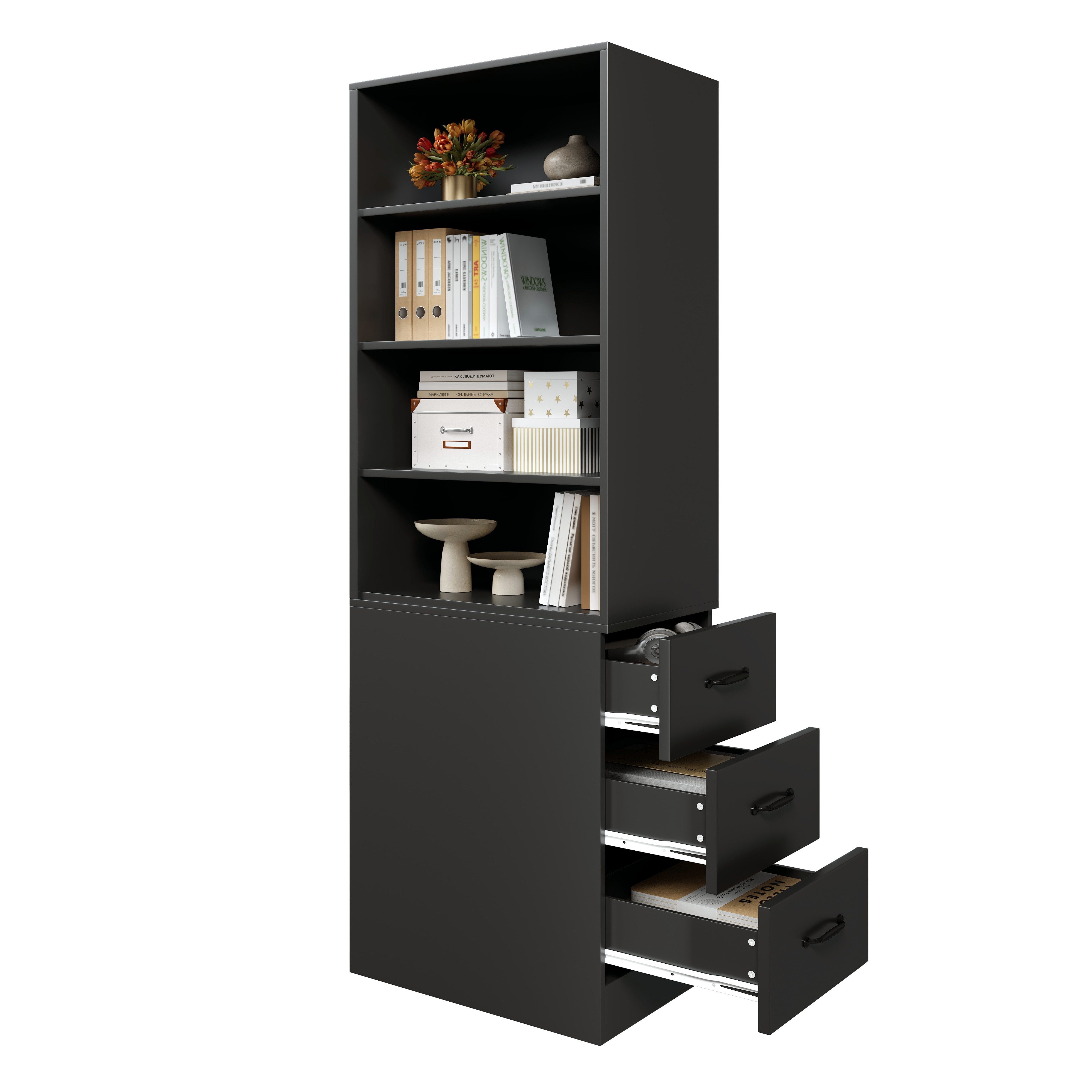 MODFU Hochschrank mit höhenverstellbaren Fächern (schmales Bücherregal, 1-St., Hochwertiges & langlebiges Design) Regal mit Seitenschubladen
