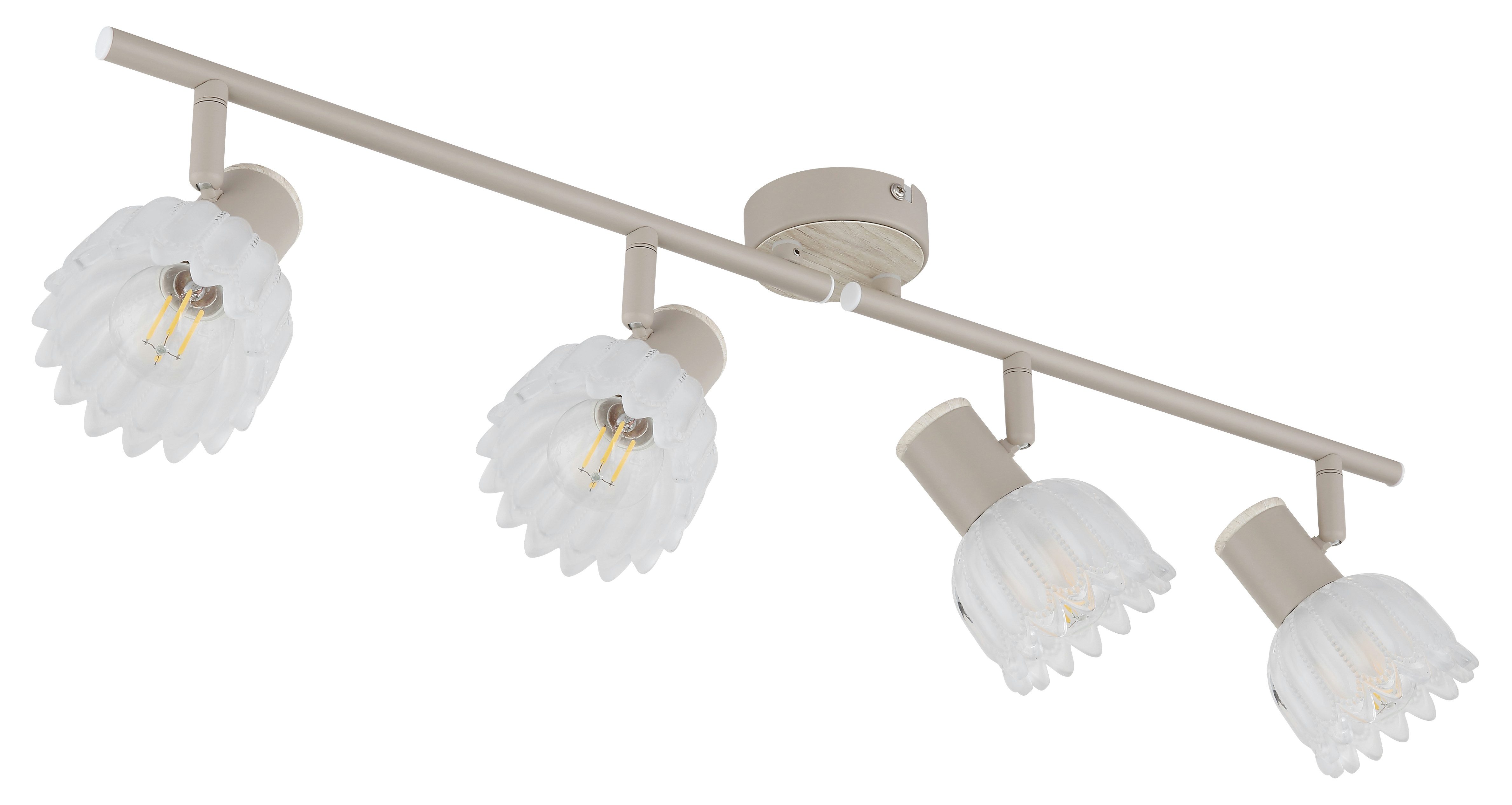 GLOBO LIGHTING Deckenspot PLANTA, Leuchtmittel wechselbar, Sandfarbener Strahler mit Holzoptik und Glas satiniert