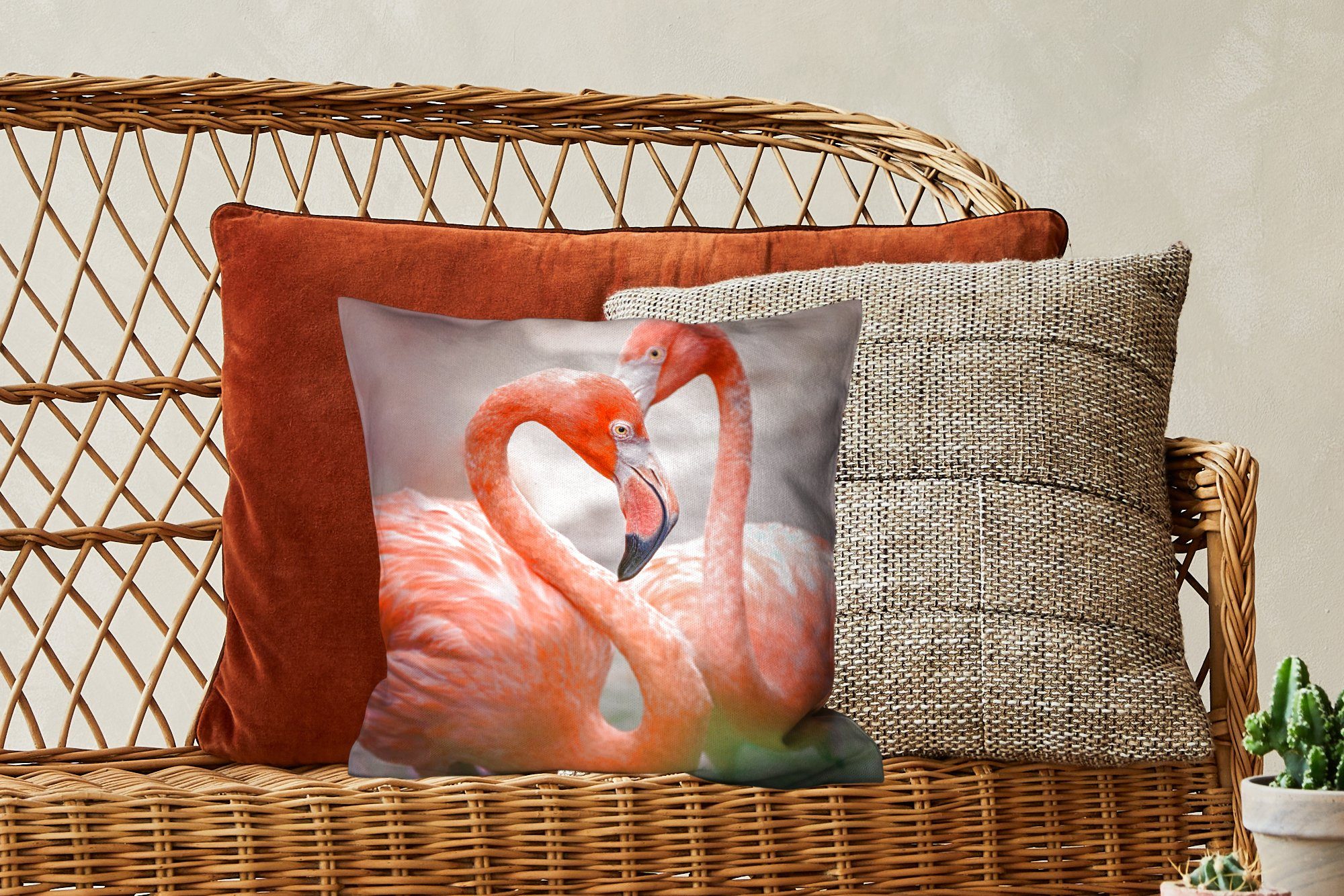 MuchoWow Dekokissen Flamingos bilden mit Füllung für ein Zierkissen mit Hälsen Wohzimmer, Sofakissen Schlafzimmer, Herz, Deko, ihren