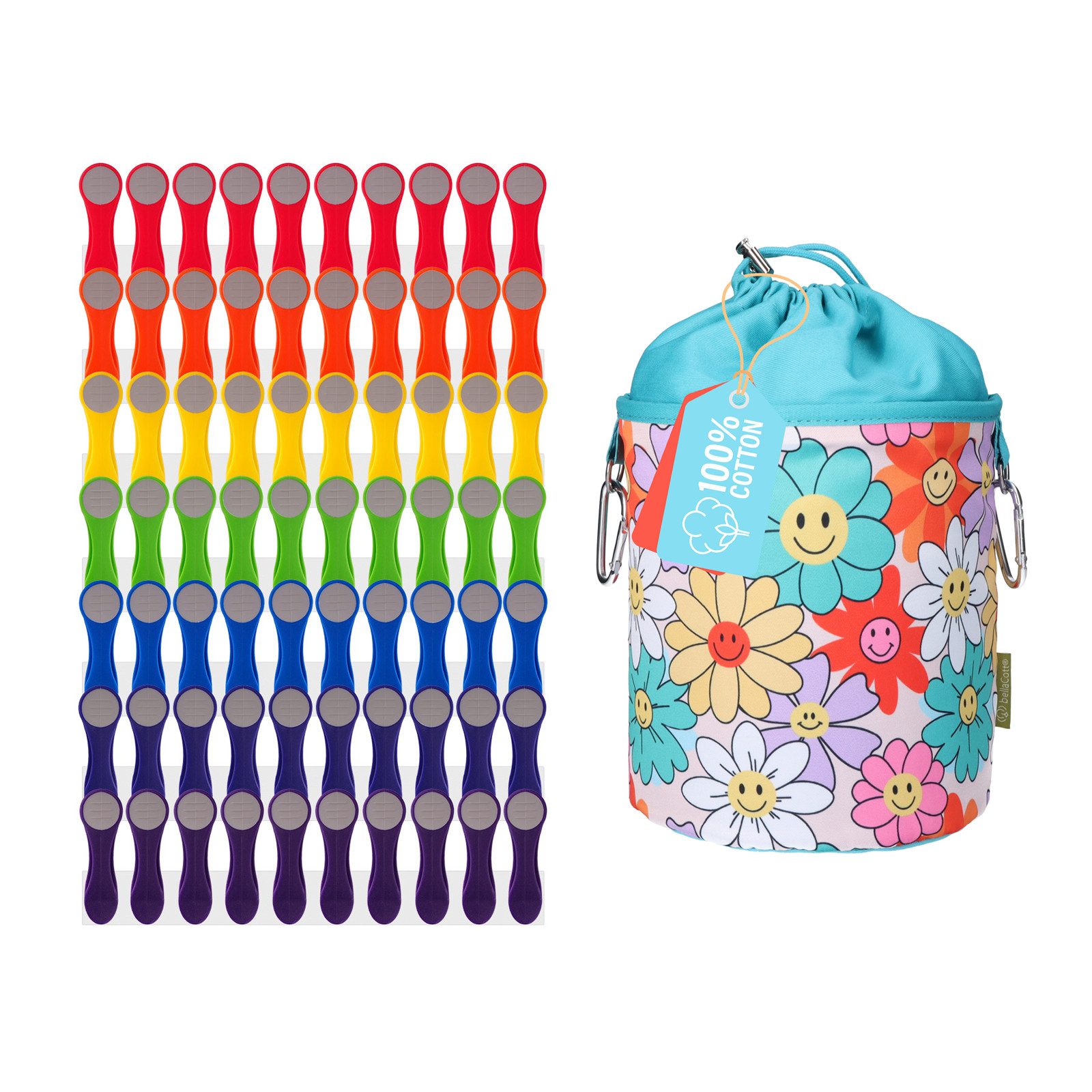 trendfinding Wäscheklammern 70 Wäscheklammern Regenbogen Edelstahl - Klammerbeutel Smileys, Mit neuester Klammertechnik für empfindliche Wäsche