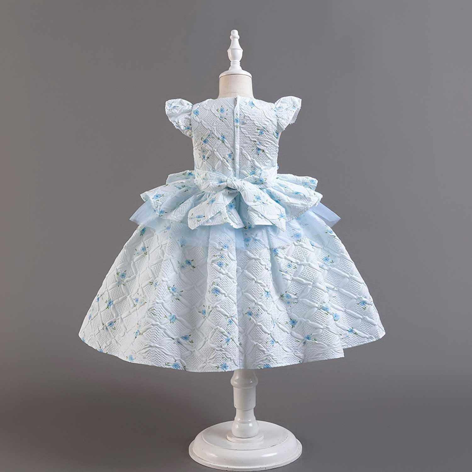 Daisred Tüllkleid Kinderkleider Blumenkleider Ballkleid Blau Prinzessinnenkleider