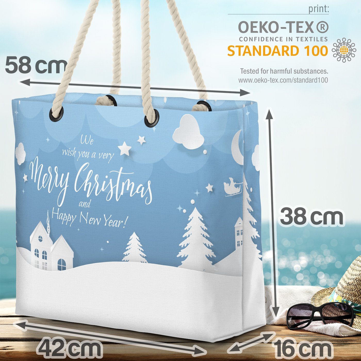 Land Geschenke Beach Strandtasche Schnee VOID Schnee Merry Winter Christmas (1-tlg), Frohe Weihnachten Bag