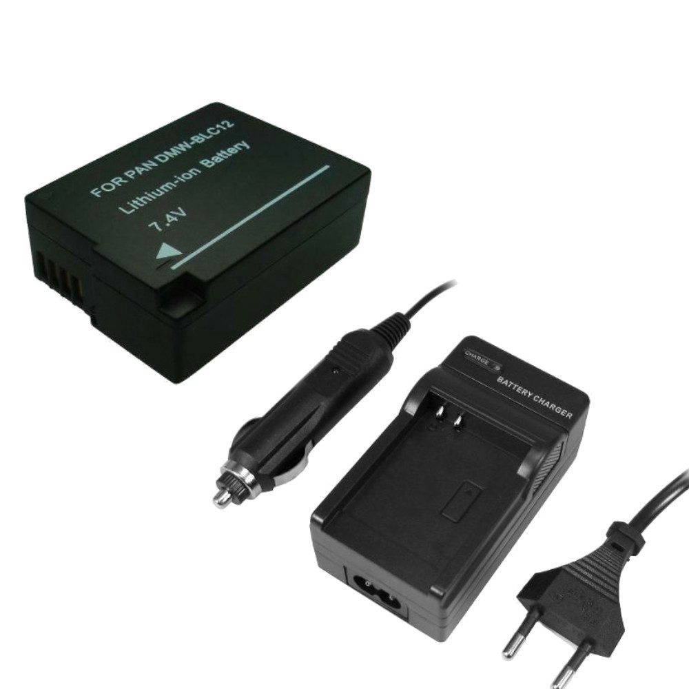 Trade-Shop 2in1 Set passend für Leica BP-DC12 Q-P CL Q V-Lux4 V-Lux 5 Ladegerät + Kamera-Akku Li-Ion 1250 mAh (7,4 V), Für 220V Steckdose und 12V/24V Kfz Zigarettenanzünder