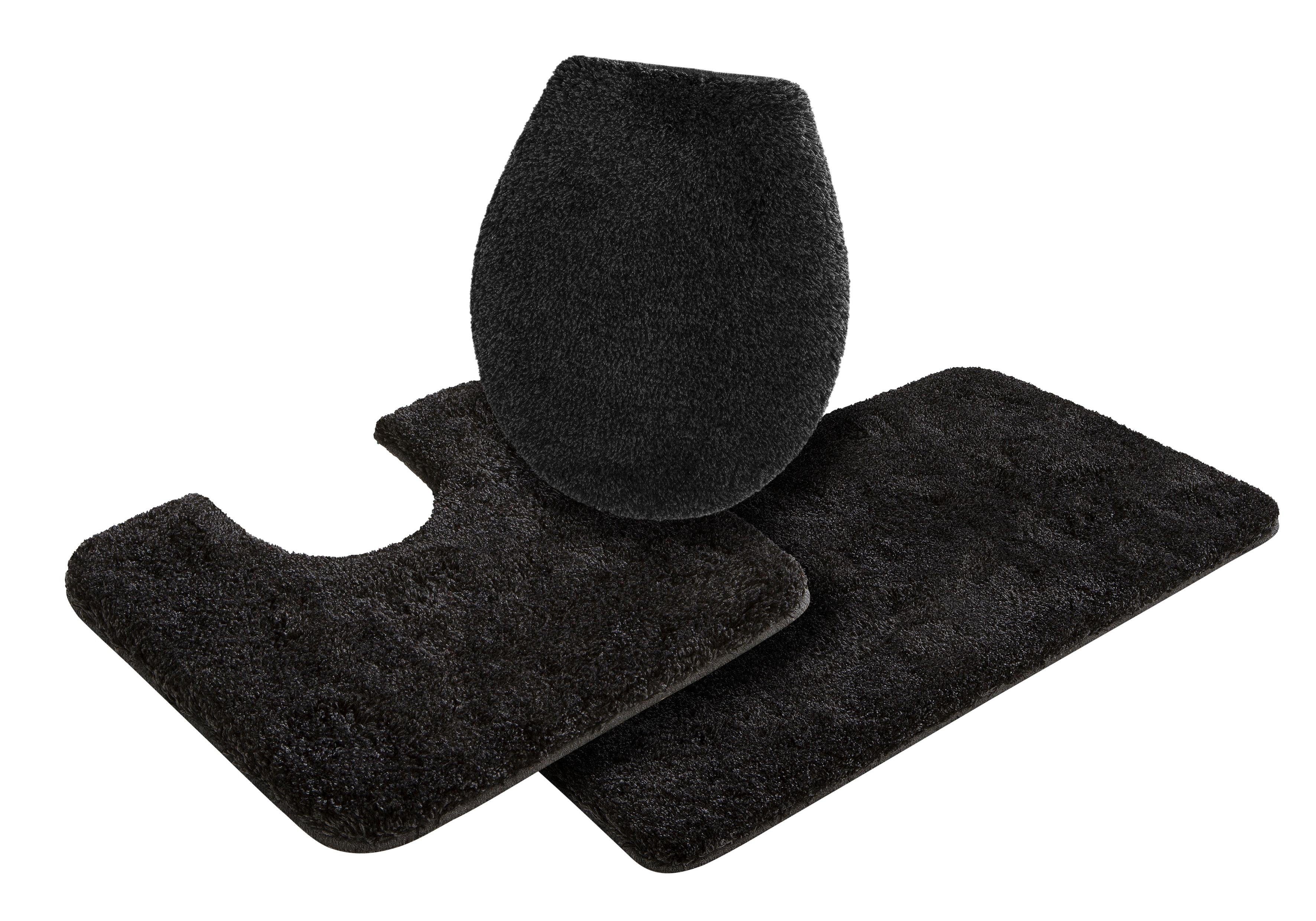 Grund Badematte Melos, Badvorleger, Badezimmer Teppich, sehr weich, Höhe 27 mm, rutschhemmend beschichtet, fußbodenheizungsgeeignet, Kunstfaser, rechteckig, 3-tlg. Stand-WC Set, melierte Optik, sehr weicher Flor, Melange-Effekt, Made in Europe