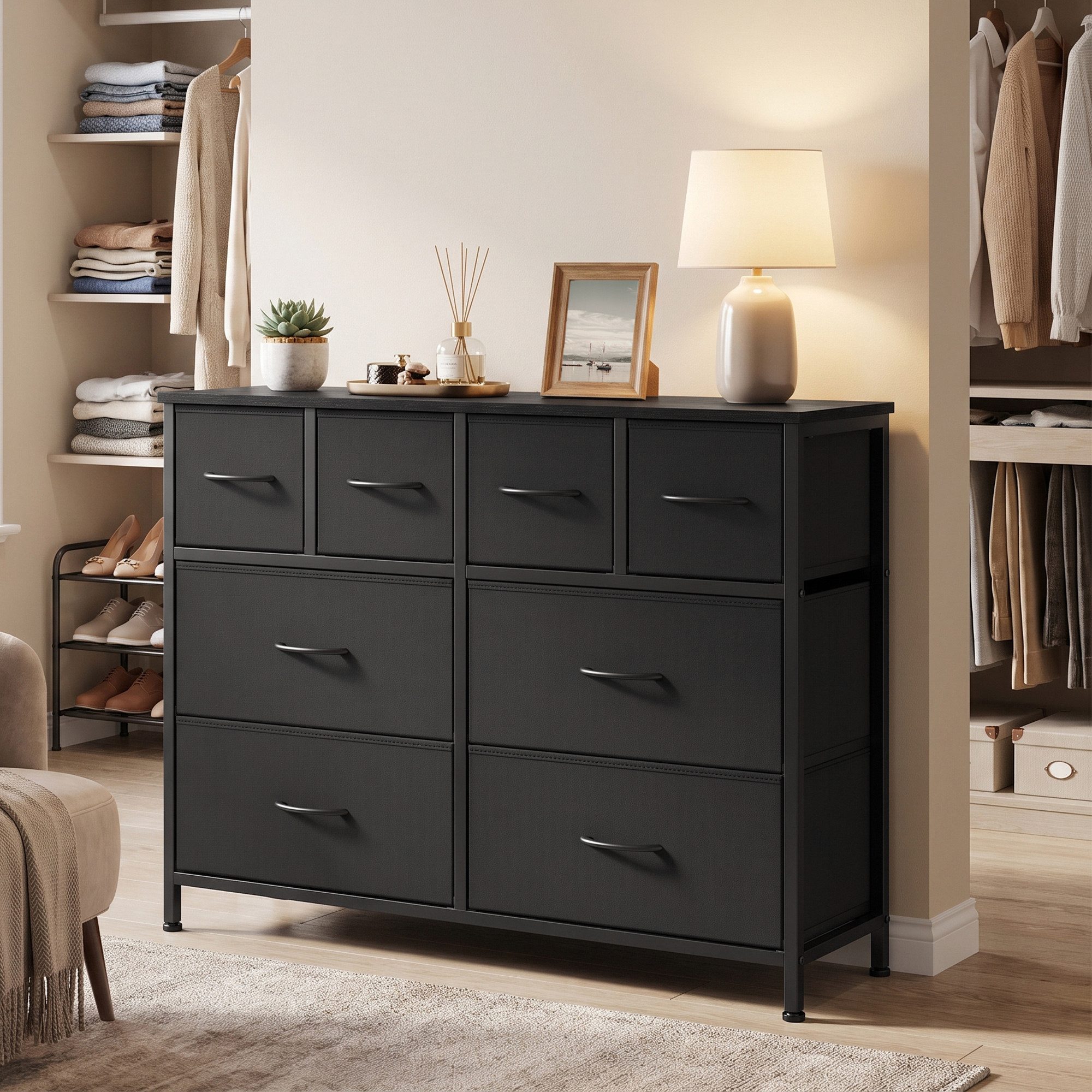 SONGMICS Kommode mit Stoffschubladen, für Schlafzimmer, Wohnzimmer, Flur, Aufbewahrungsschrank mit 8 Schubladen, 98,7 x 30 x 74,7 cm