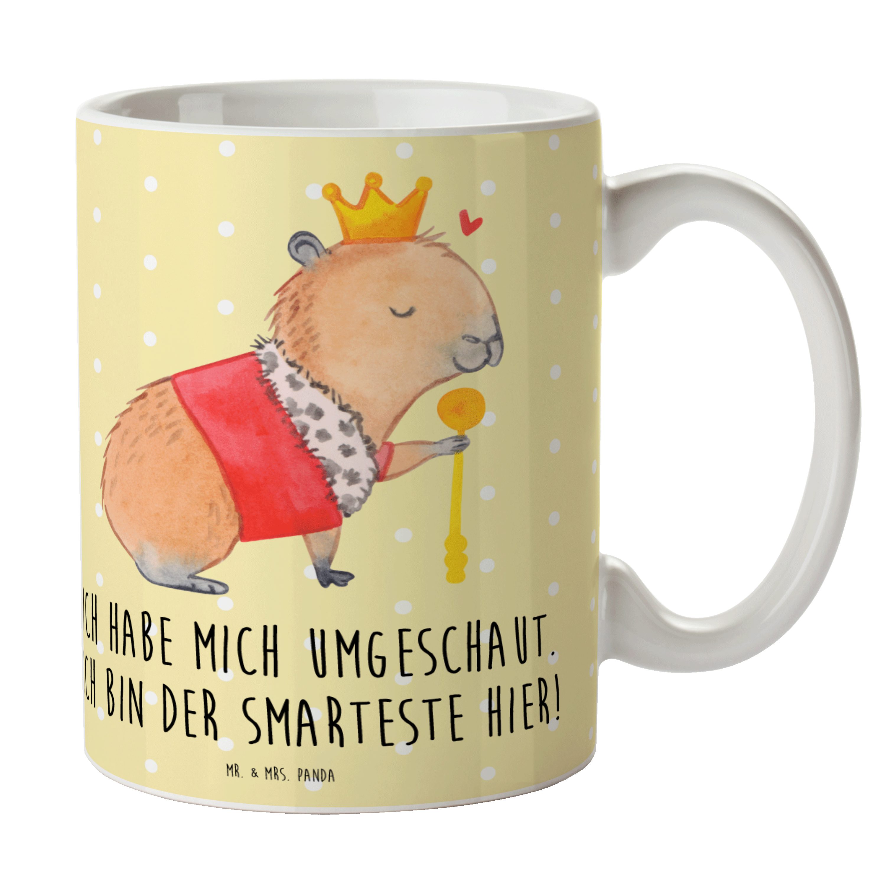 Mr. & Mrs. Panda Tasse Capybara König - Gelb Pastell - Geschenk, Keramiktasse, lustige Sprüc, Keramik