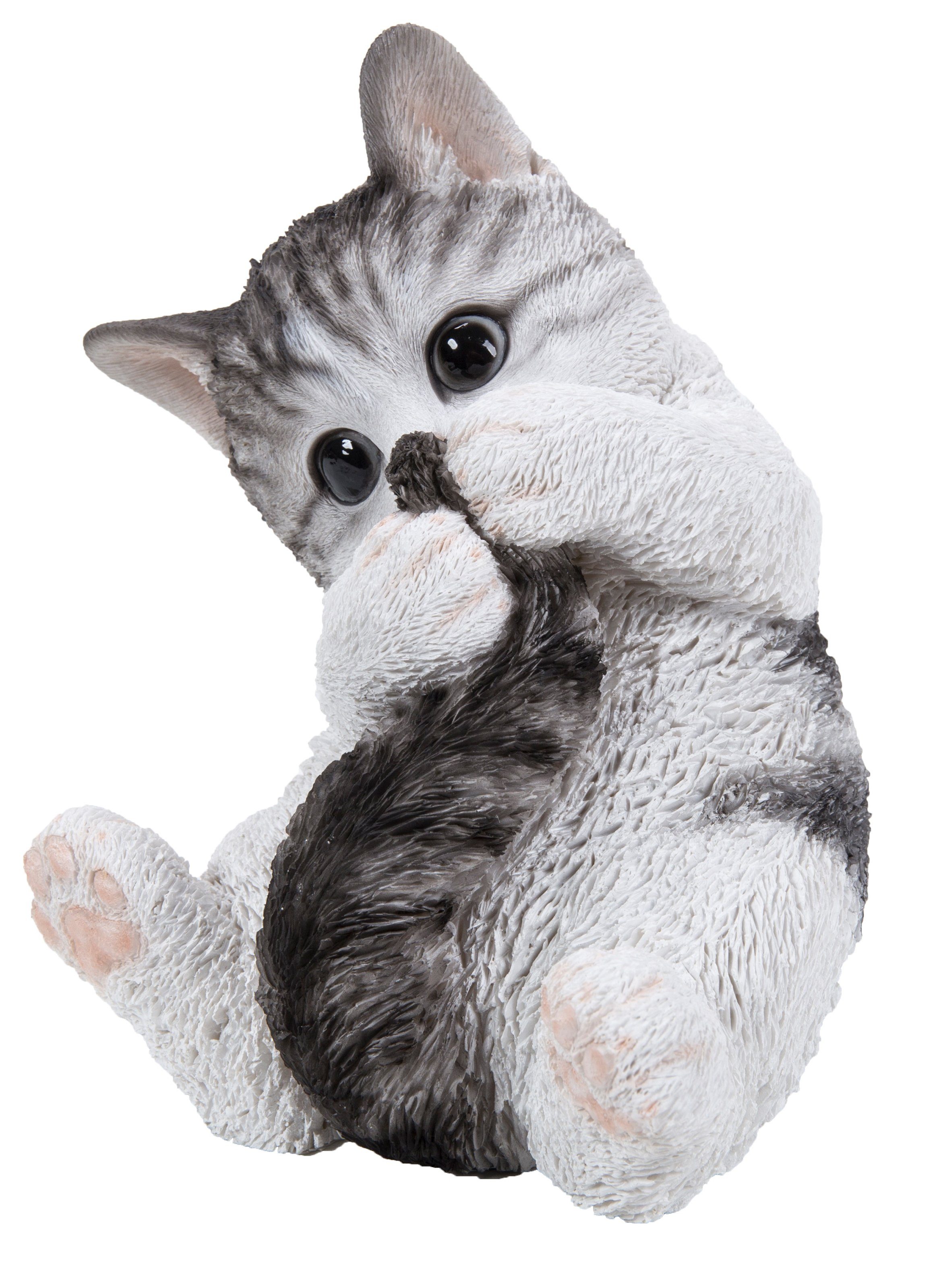 Dehner Gartenfigur Kätzchen spielend, 13 x 18 x 24.5 cm, Polyresin, Dekokatze aus wetterfestem Kunstharz