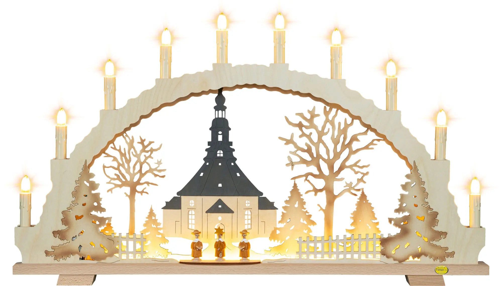 LED Schwibbogen mit Vorbeleuchtung Seiffener Kirche exklusiv