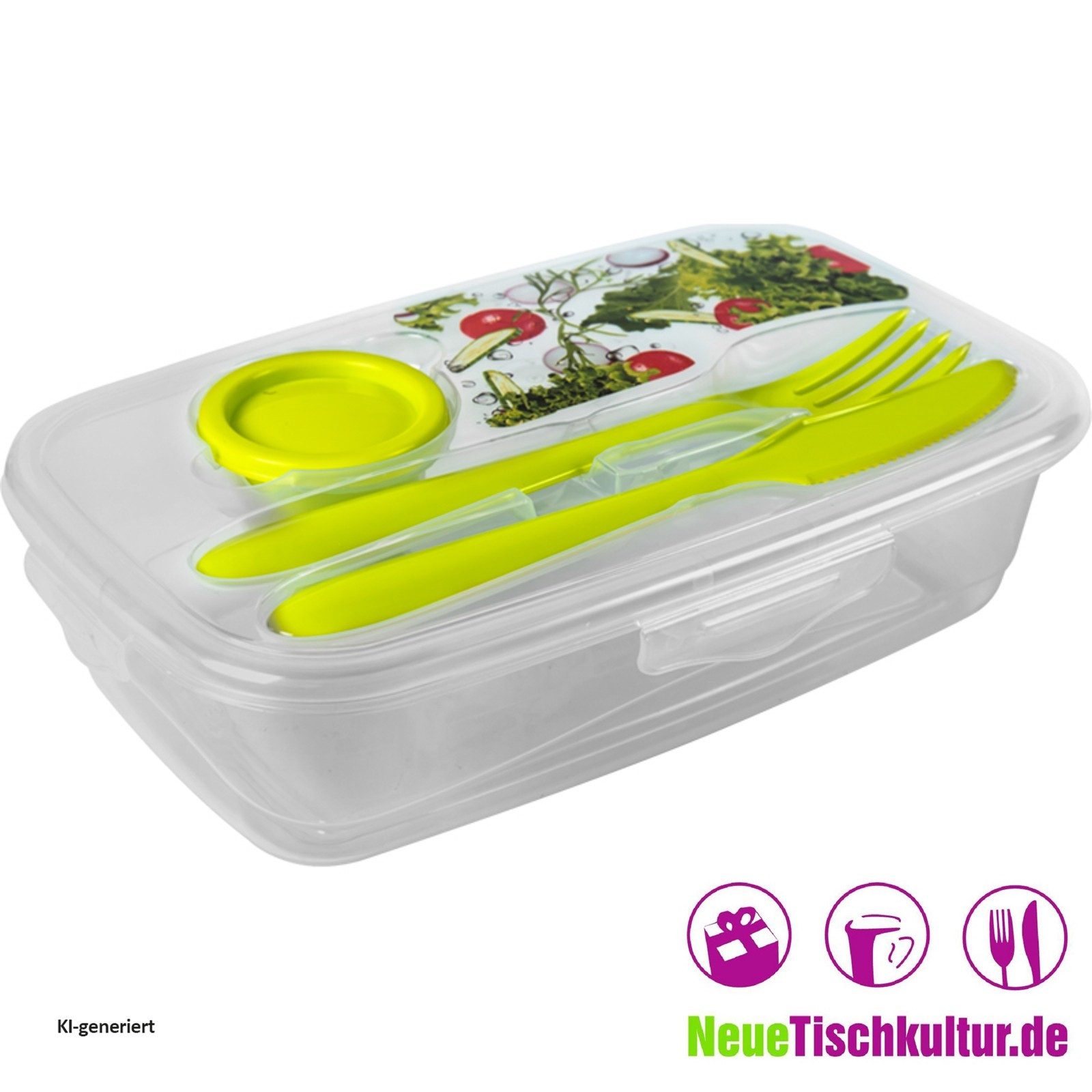 Neuetischkultur Lunchbox Frischhaltedose mit Besteck 2 Stück Easylunch, Kunststoff, (2-tlg., 2 Dosen mit Deckel und Besteck in 2 verschiedenen Farben), Lunchbox Salatbox To Go