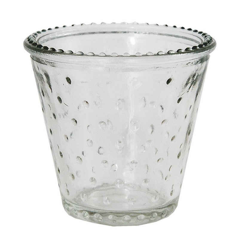 Annastore Teelichthalter 12 x kleine Teelichtgläser Vintage klar mit Noppen - H 7 cm (kleine Teelichthalter in Trichterform, kleine Windlichter Glas konisch), Teelichthalter, Kerzengläser