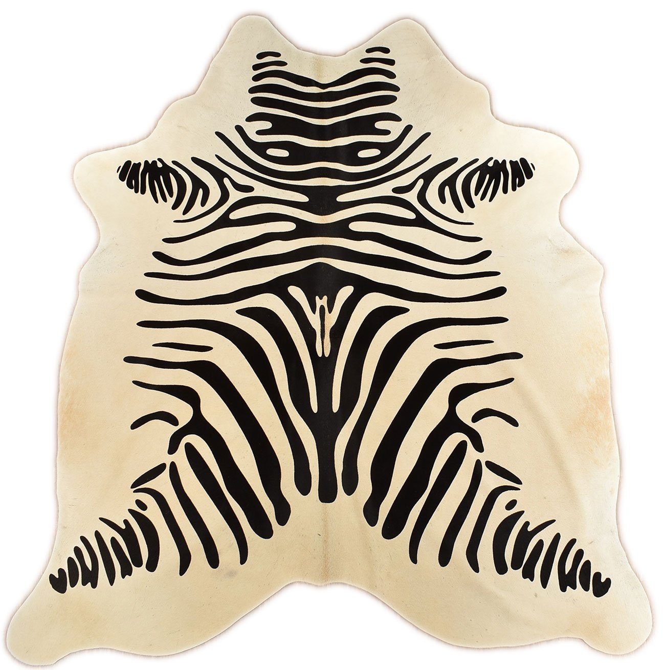 Fellteppich Kuhfell creme weiß mit Zebra Print 190 x 180 cm Rinder Fell Teppich, KUHFELL online & NOMAD