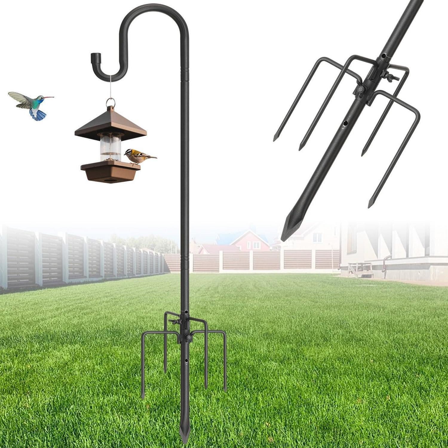 LuxusKollektion Vogelhaus Schäferhaken höhenverstellbar 5 Zinken 117cm Schwarz
