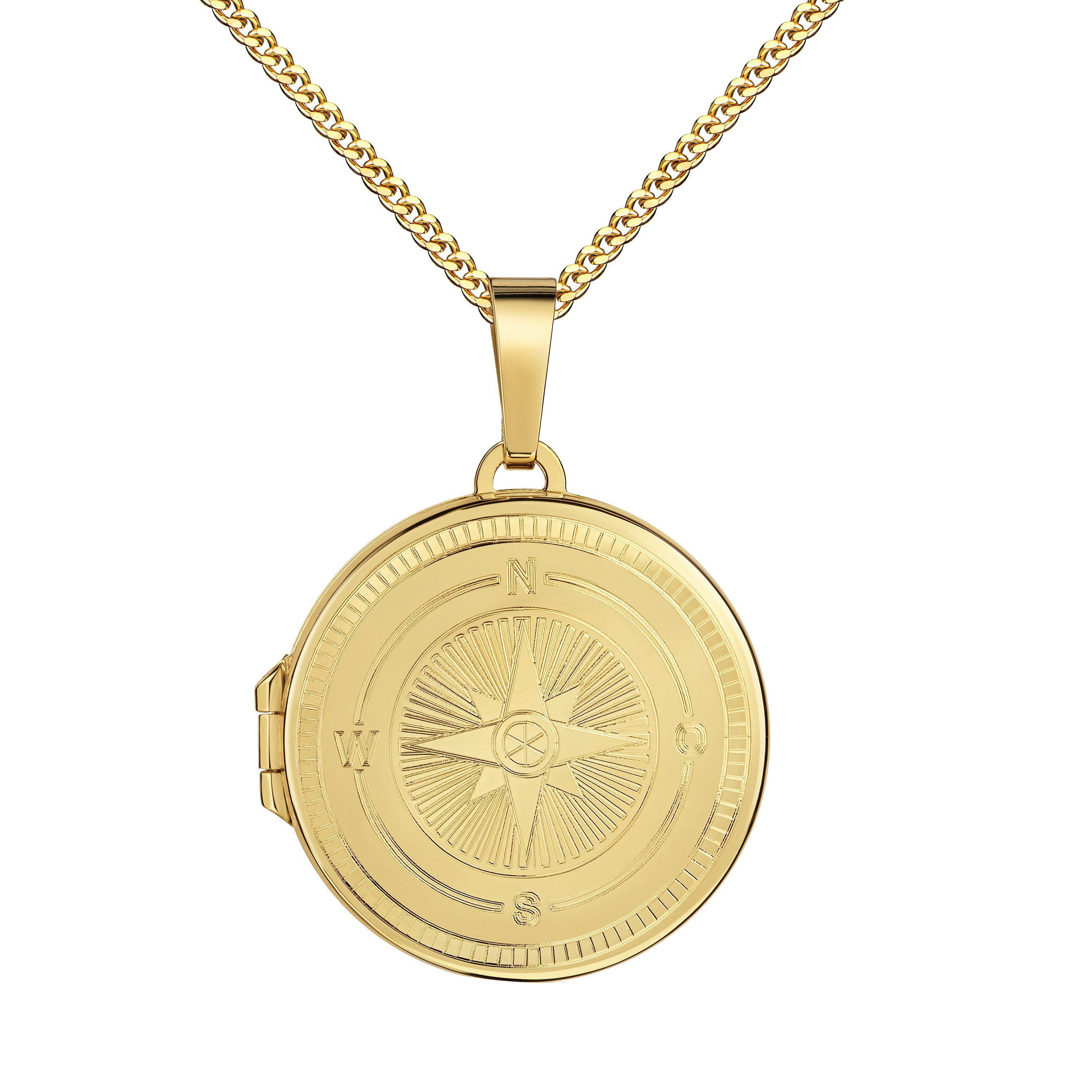Amulett Gold Medaillon Kompass-Gravur Amulett Anhänger zum Öffnen für 2 Bilder
