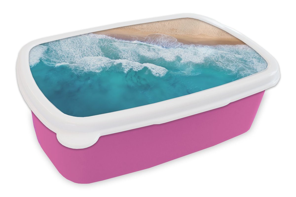 MuchoWow Lunchbox Wasser - (2-tlg), Sommer, rosa Meer für Kunststoff, - Erwachsene, Strand Kunststoff Kinder, Mädchen, Snackbox, Brotdose Brotbox 