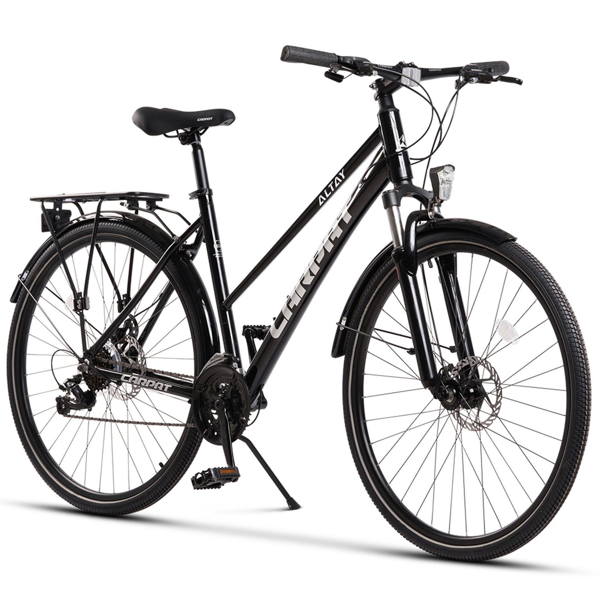 CARPAT SPORT Trekkingrad 28 Zoll Trekking Bike City Fahrrad für Damen Herren, 21 Gang Shimano Tourney Schaltwerk, (Aluminium Rahmen, Mechanische Scheibenbremse), Rennrad, Mountainbike, City Commuter Citybike Fahrrad
