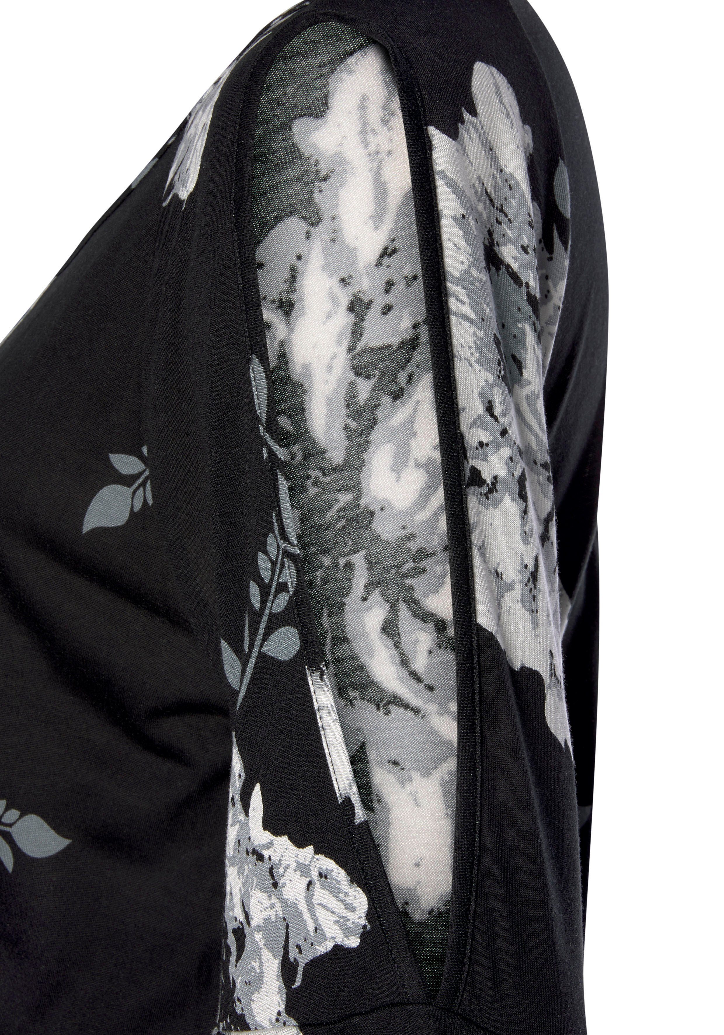 LASCANA Maxikleid mit Blumenprint und Schulter-Cut-Outs, 3/4-Ärmel Sommerkleid mit hohem Schlitz, softes Jerseykleid, Viskosekleid – Bild 4 von 5