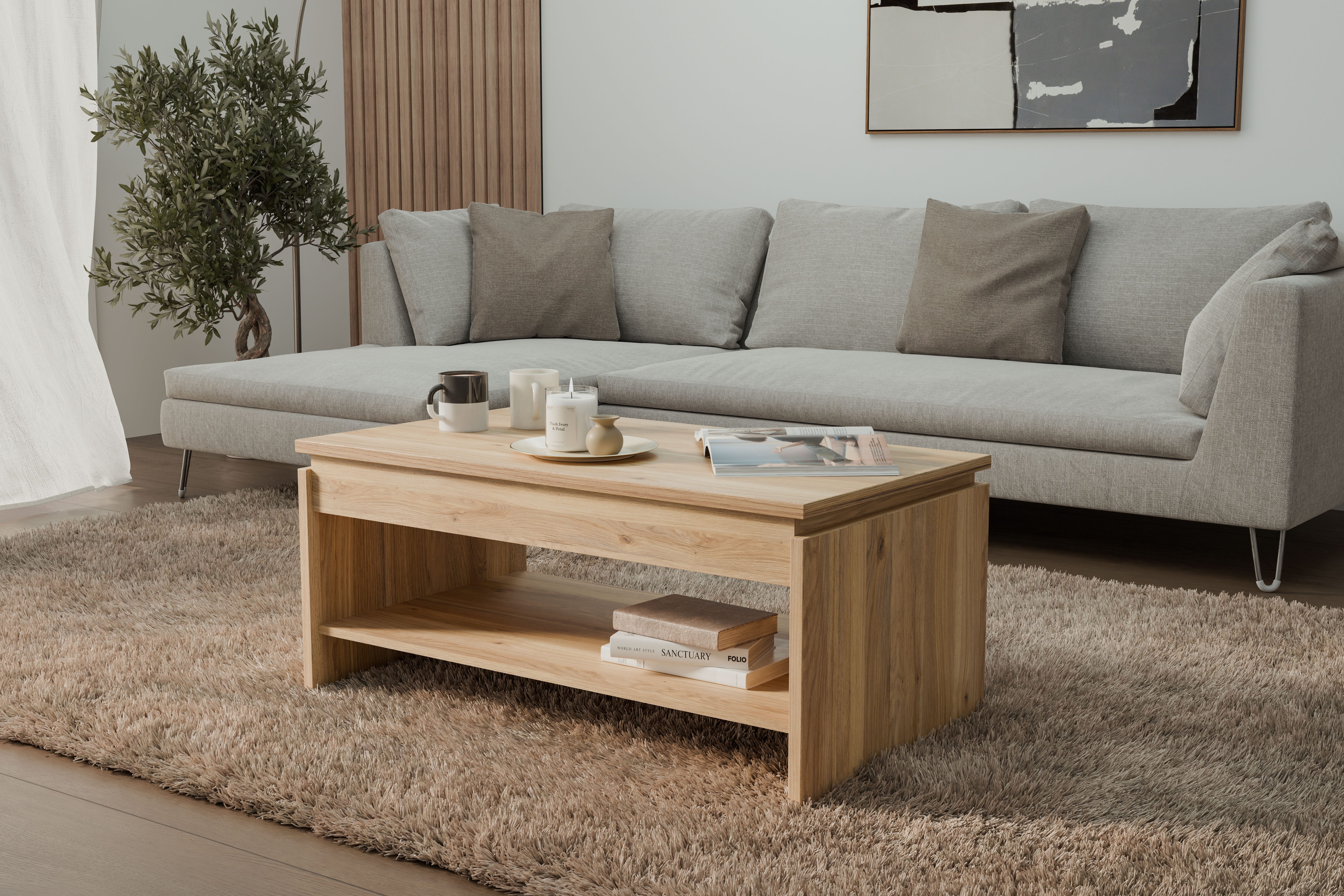 FORTE Couchtisch Couchtisch, Ablage, Stauraum, als Esstisch nutzbar, höhenverstellbar, B/H/T 100/45,7/56 cm