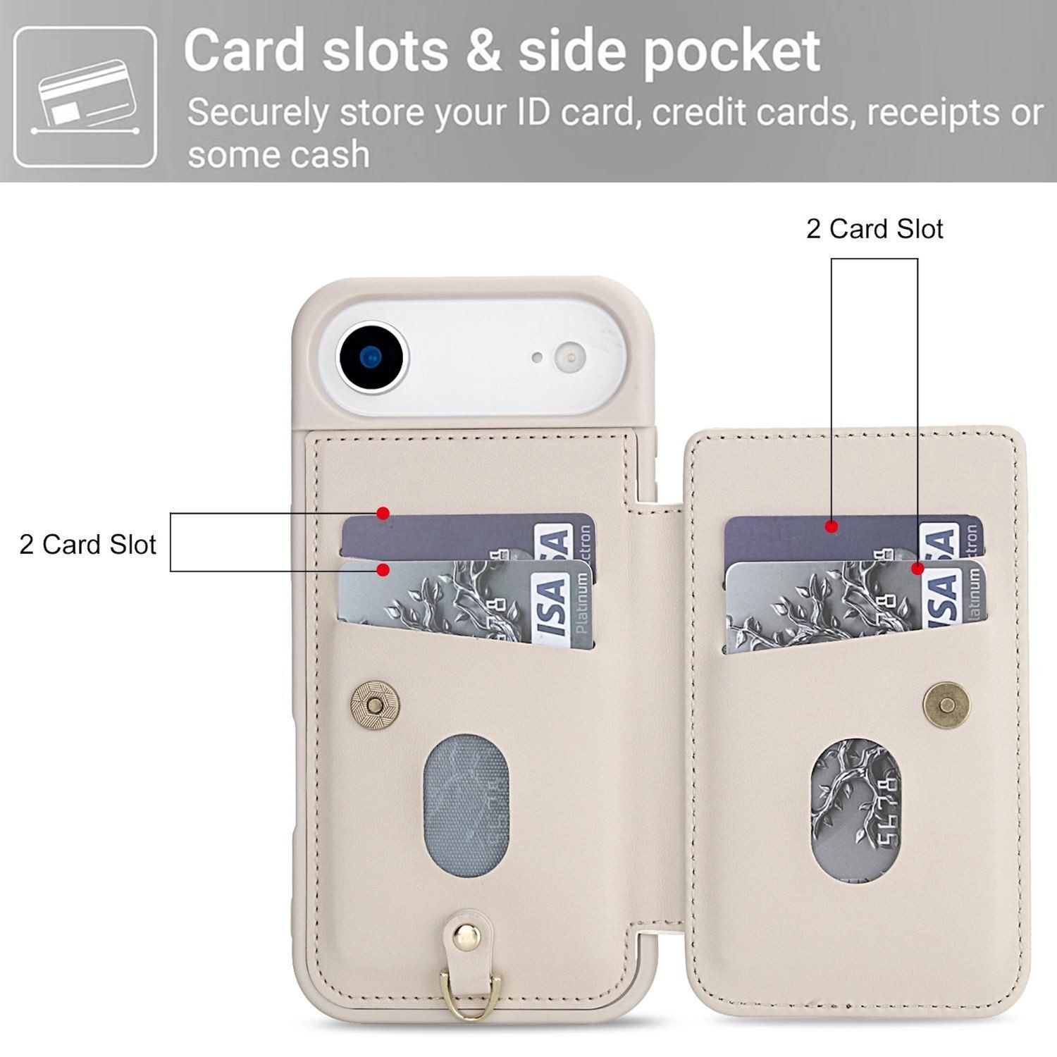 Wigento Handyhülle Für Apple iPhone 17 Air Hülle Crossbody Kunstleder Blumenmuster Weiß, Mit Kartenfächern, Gurt, Kickstand-Funktion