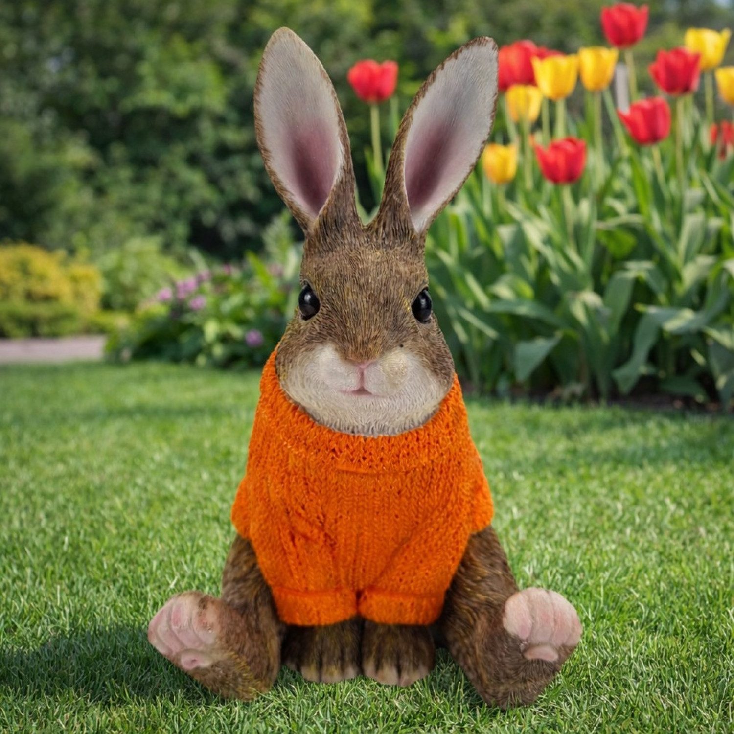 Online-Fuchs Gartenfigur süßer Hase für außen - Deko Figuren Frühling, Sommer, aus langlebigem Kunstharz gefertigt, wetterfest - 23 cm groß