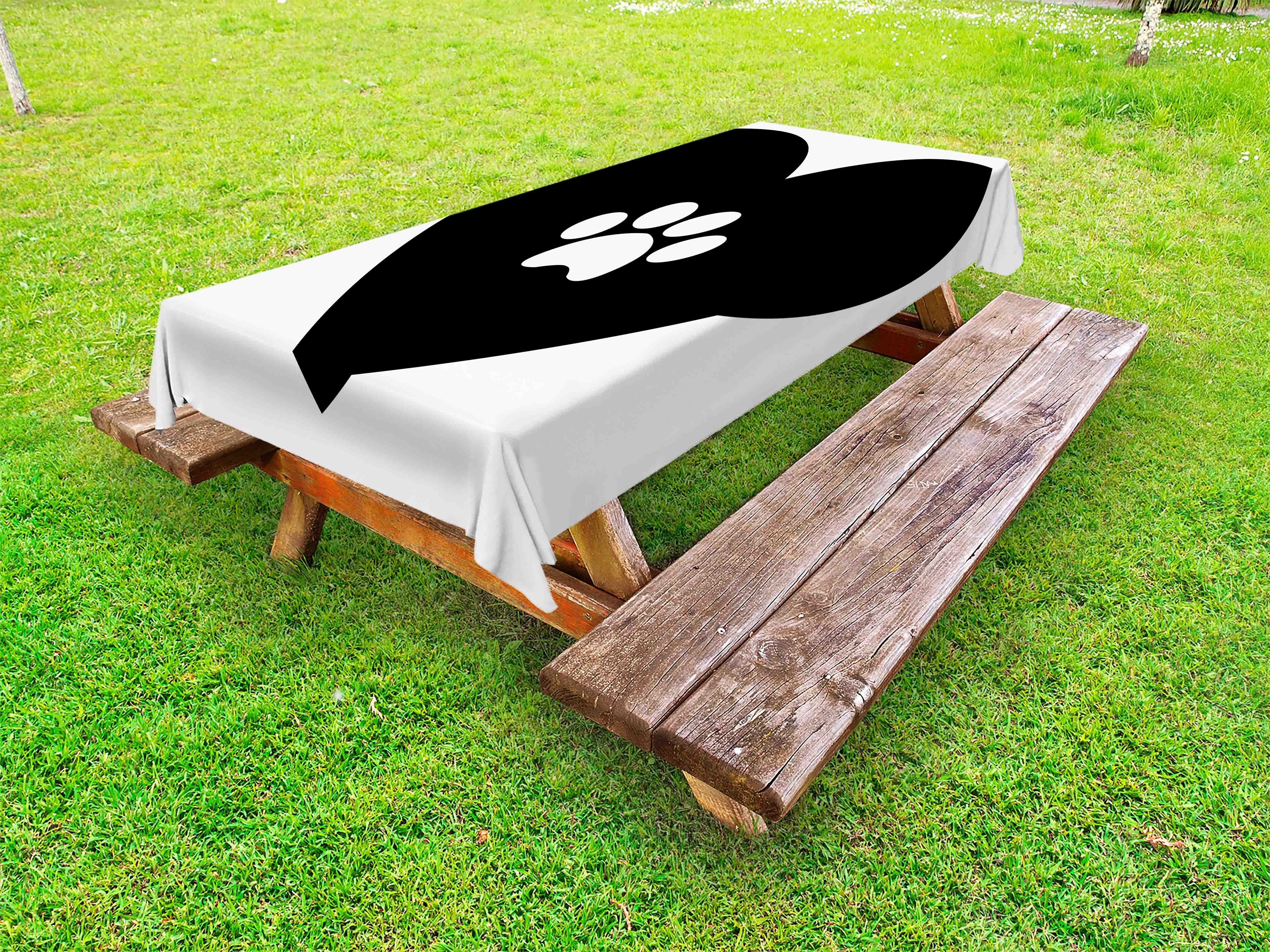 Pfotenabdruck Tischdecke mit Picknick-Tischdecke, dekorative Stain Abakuhaus Single-Herz waschbare