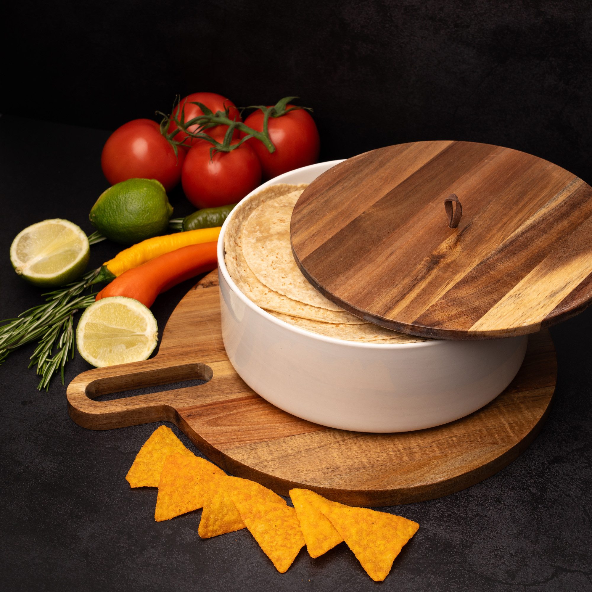 Tortillada Brotkorb Tortilla-Wärmer mit Holzdeckel, 23,5 cm, Keramik, (2-tlg), mit Holzdeckel – Bild 2 von 5