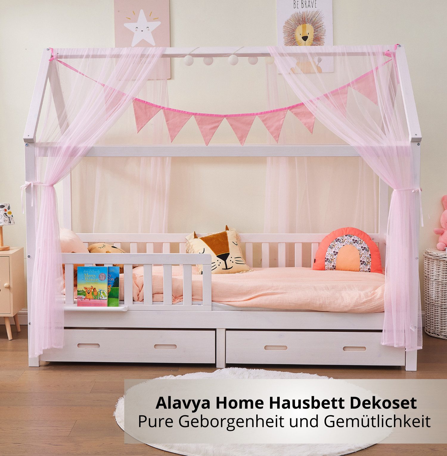 Alavya Home® Betthimmel HAUSBETT DEKO SET für Kinderbett 80x160 I 90x200 (K günstig online kaufen