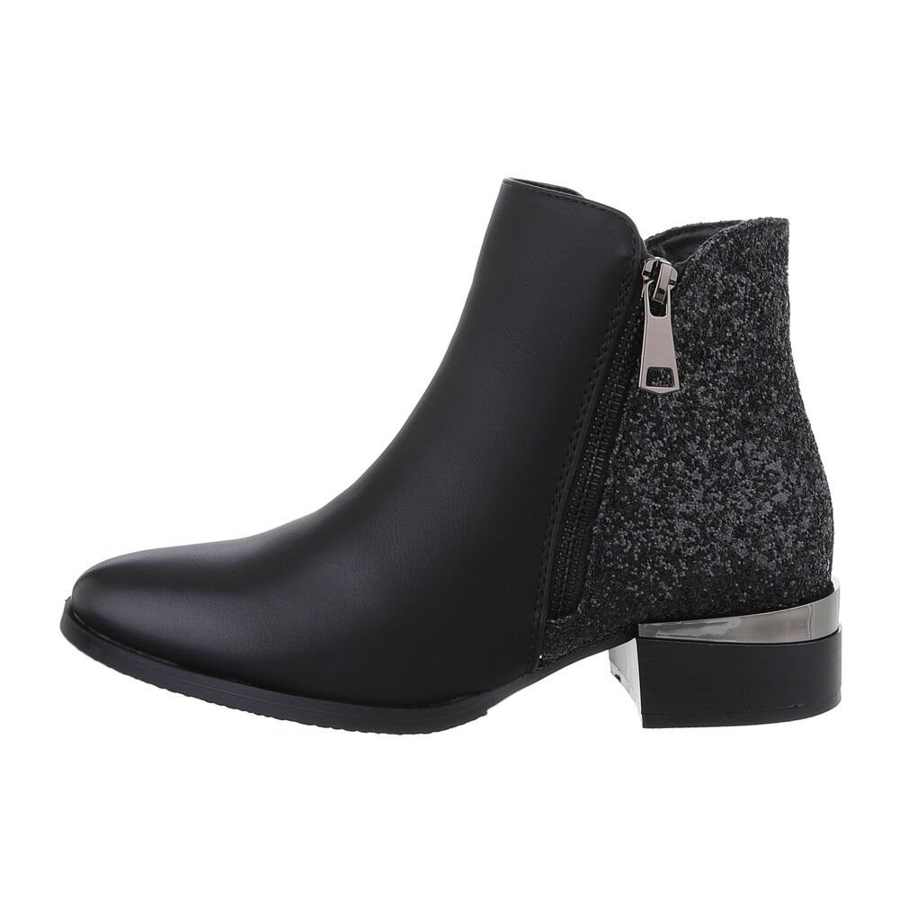 Ital-Design Damen Elegant Schnürstiefelette (84633837) Blockabsatz Schnürstiefeletten in Schwarz