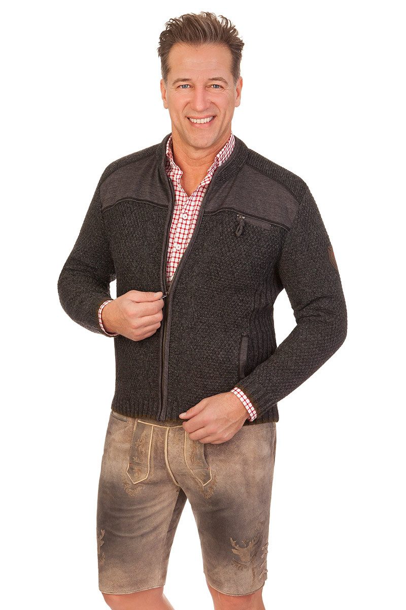 Spieth & Wensky Trachtenstrickjacke Strickjacke Herren - KASIMIR - dunkelgrau, jeansblau